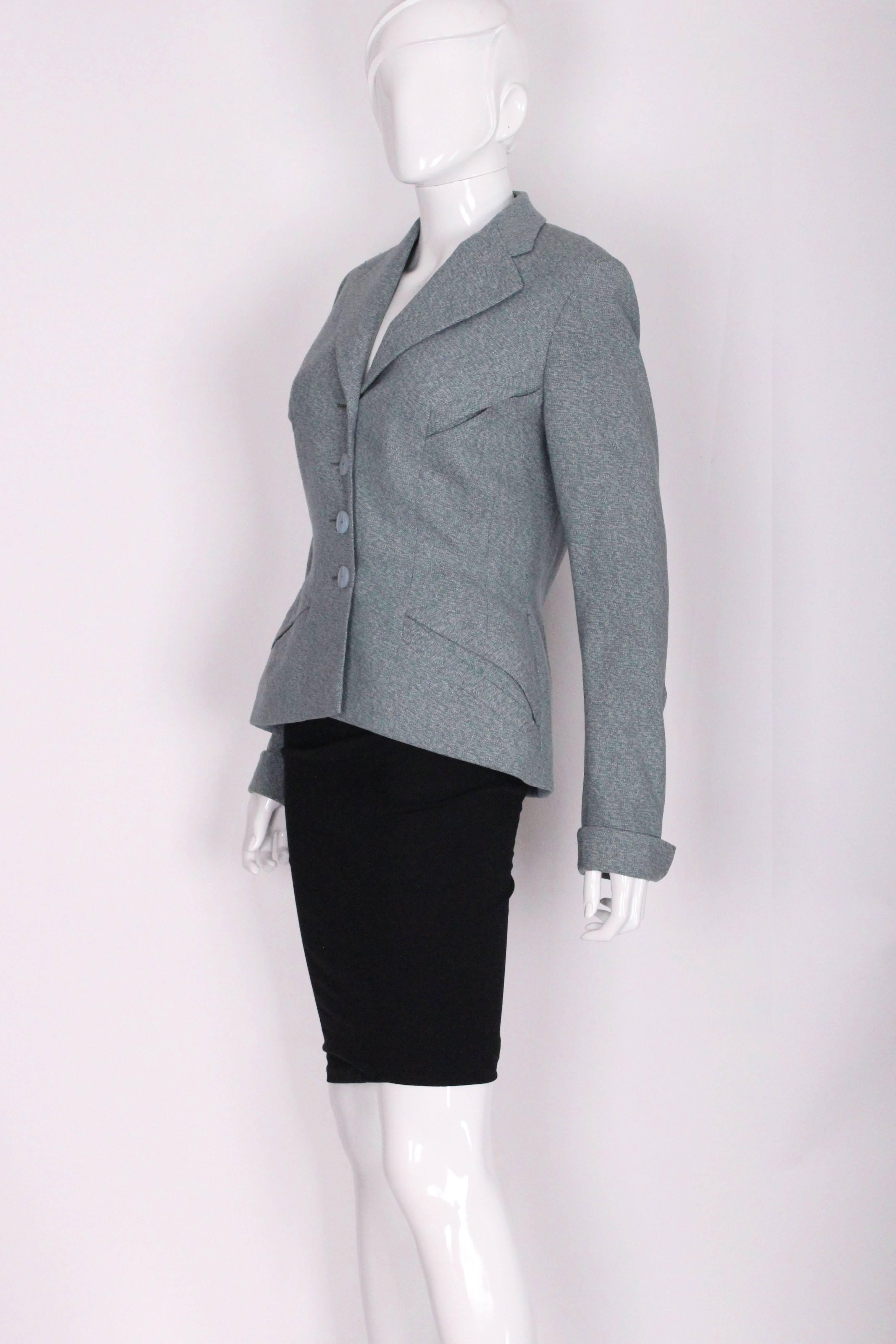 Gray 1950s Vintage Lachasse Blue Wool Vintage Blazer