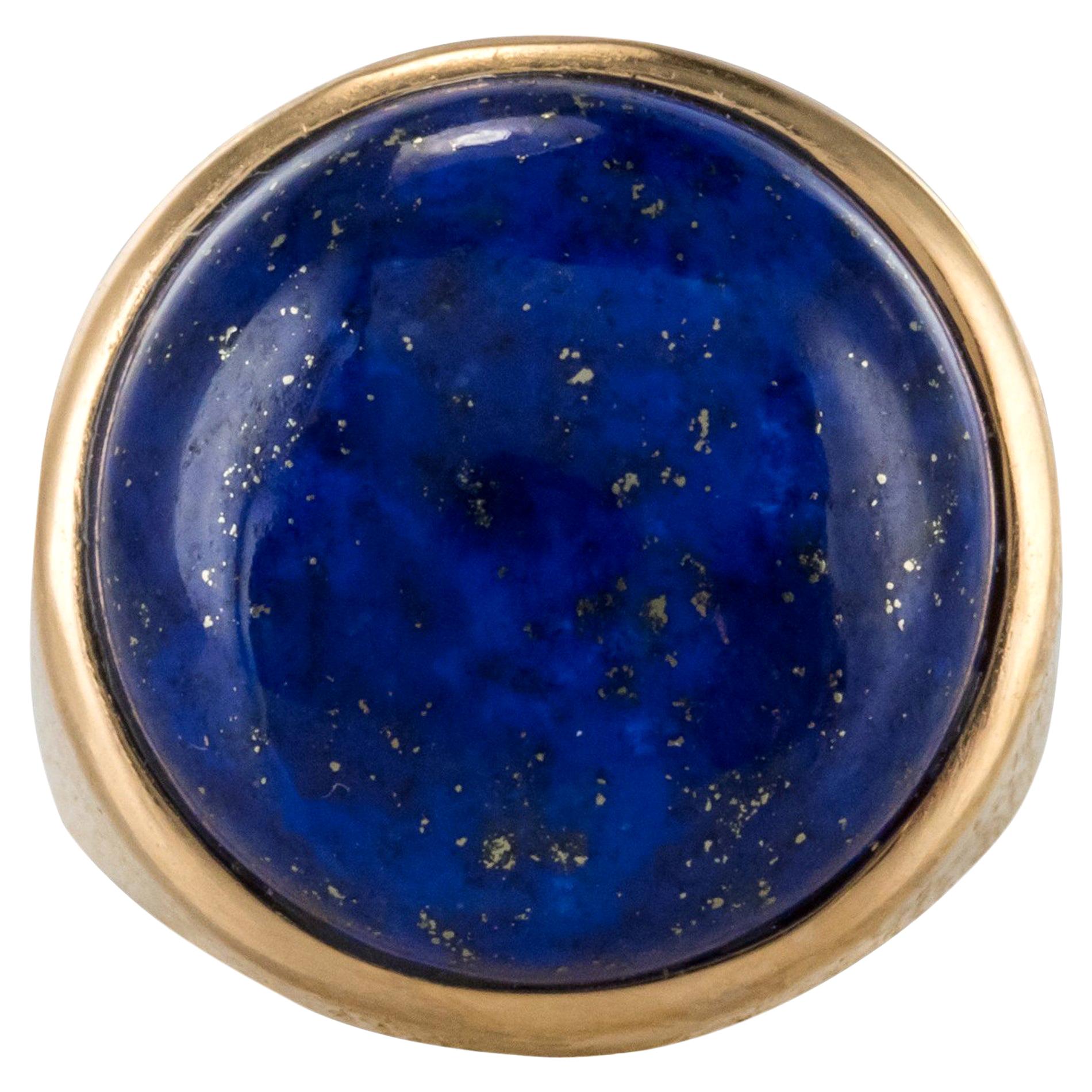1950s Vintage Lapis Lazuli Chiseled 18 Karat Yellow Gold Signet Ring