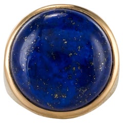 1950s Vintage Lapis Lazuli Signet Ring ciselé en or jaune 18 carats