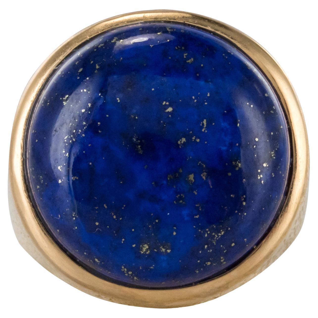 1950s Vintage Lapis Lazuli Signet Ring ciselé en or jaune 18 carats