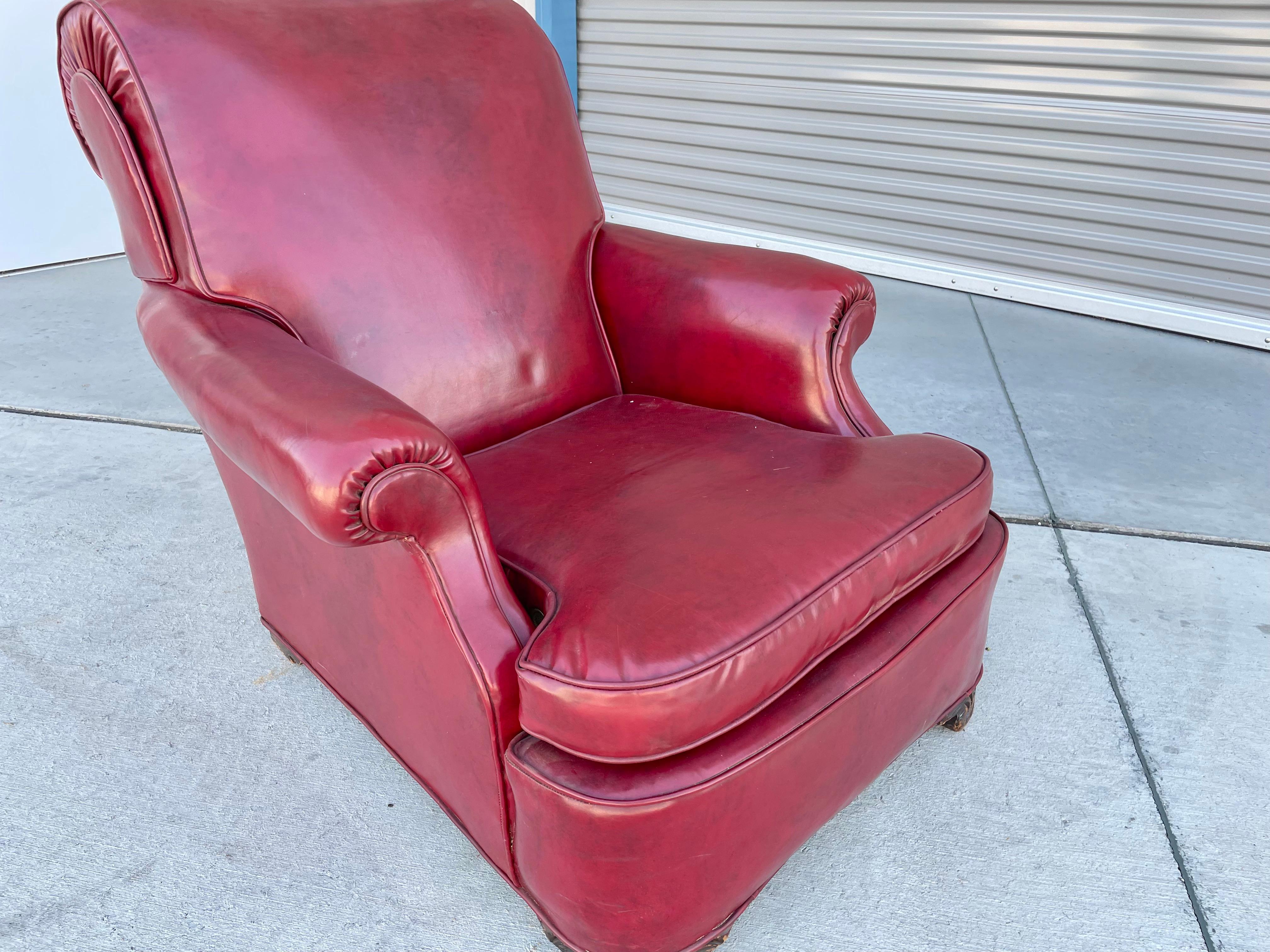 Mid-20th Century 1950s Vintage Leather Chair & Ottoman - Set of 2 For Sale