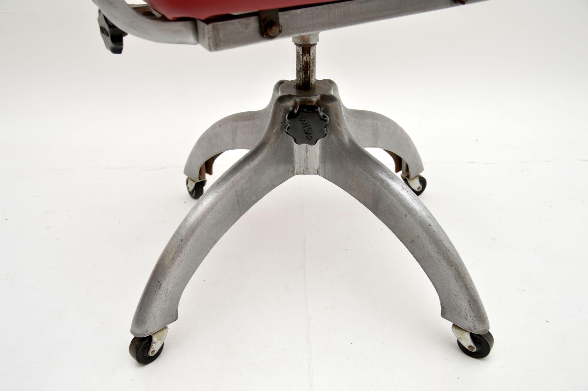 1950’s Vintage Leather & Steel Swivel Desk Chair by Tan-Sad 1