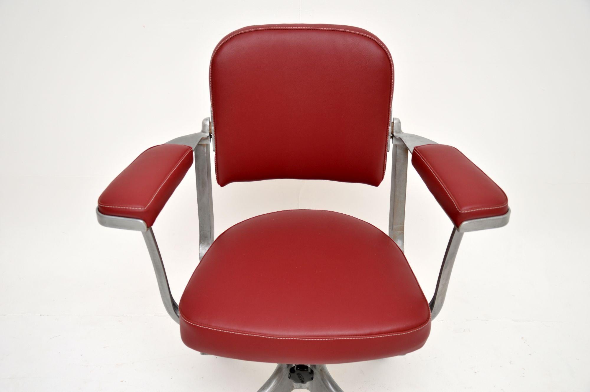 Mid-Century Modern 1950’s Vintage Leather & Steel Swivel Desk Chair by Tan-Sad