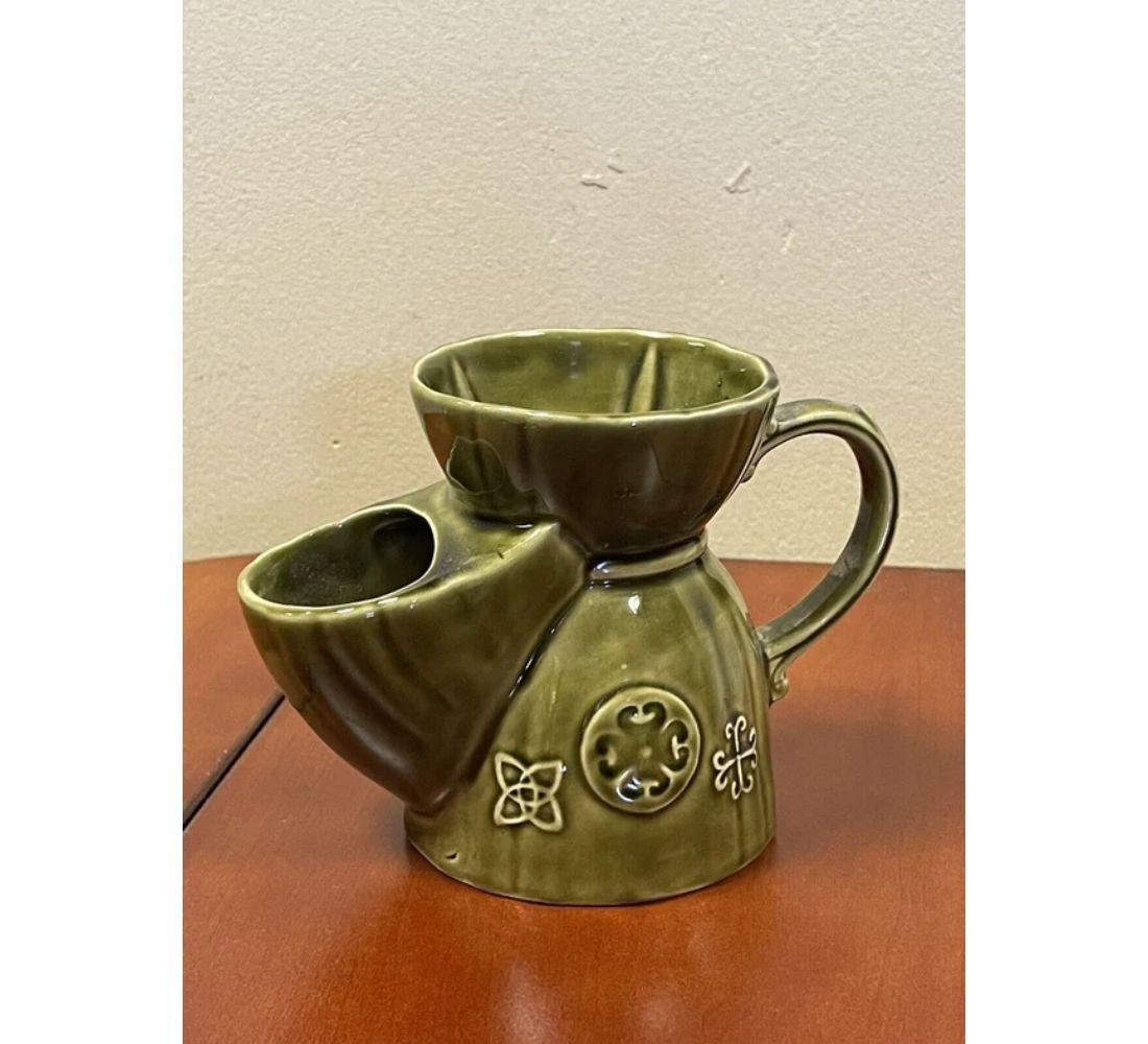 British 1950's Vintage Lord Nelson Olive Green Pottery Shaving Scuttle Jug