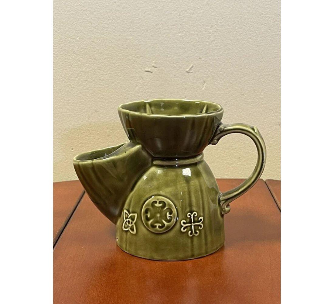 1950's Vintage Lord Nelson Olive Green Pottery Shaving Scuttle Jug 1