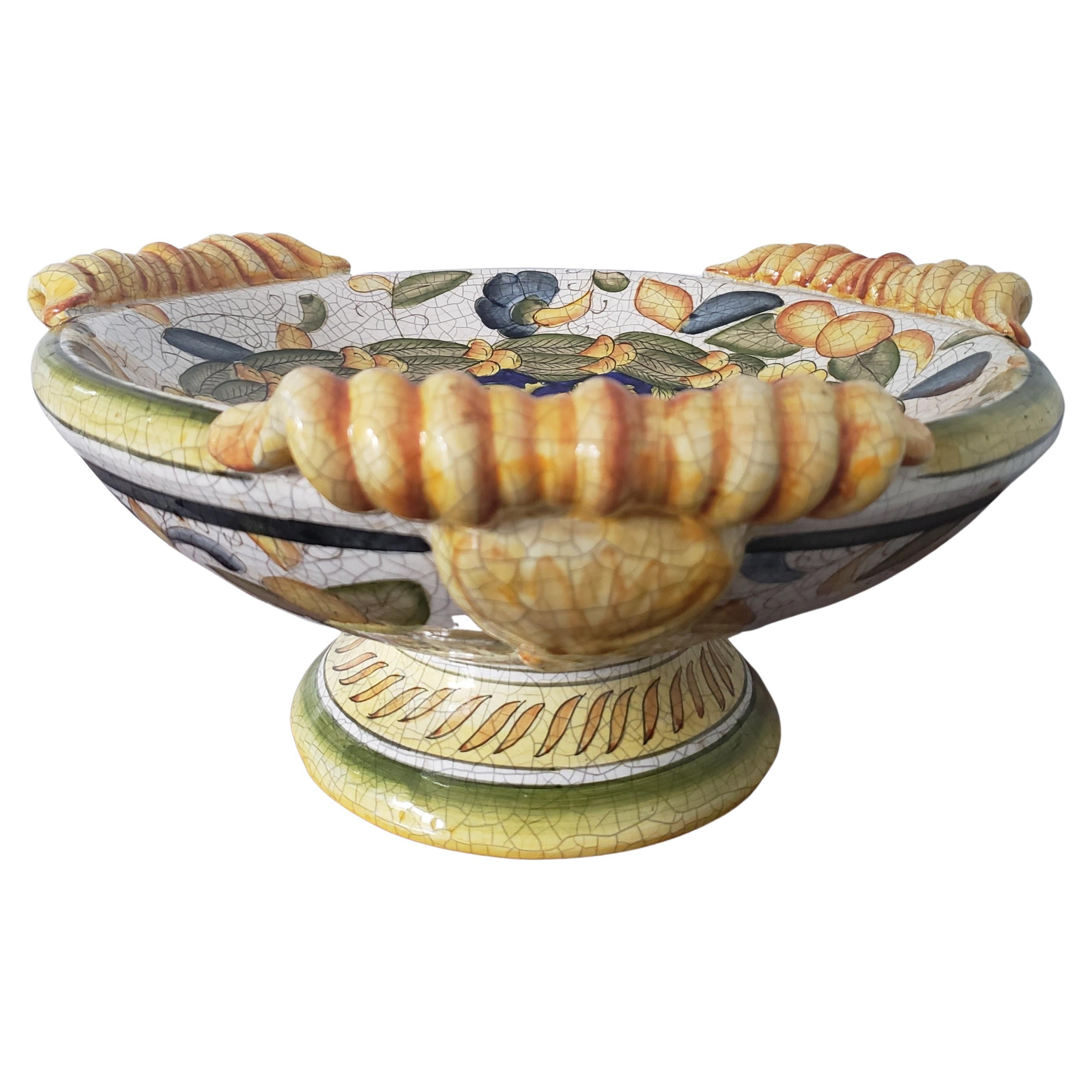 Remarkable vintage Chinese Majolica centerpiece amazing details and crackled look finish. Use this beauty to amaze your visitors. Majolica prices are amazing with their stunning color palettes and attention to details. Very collectible as well.