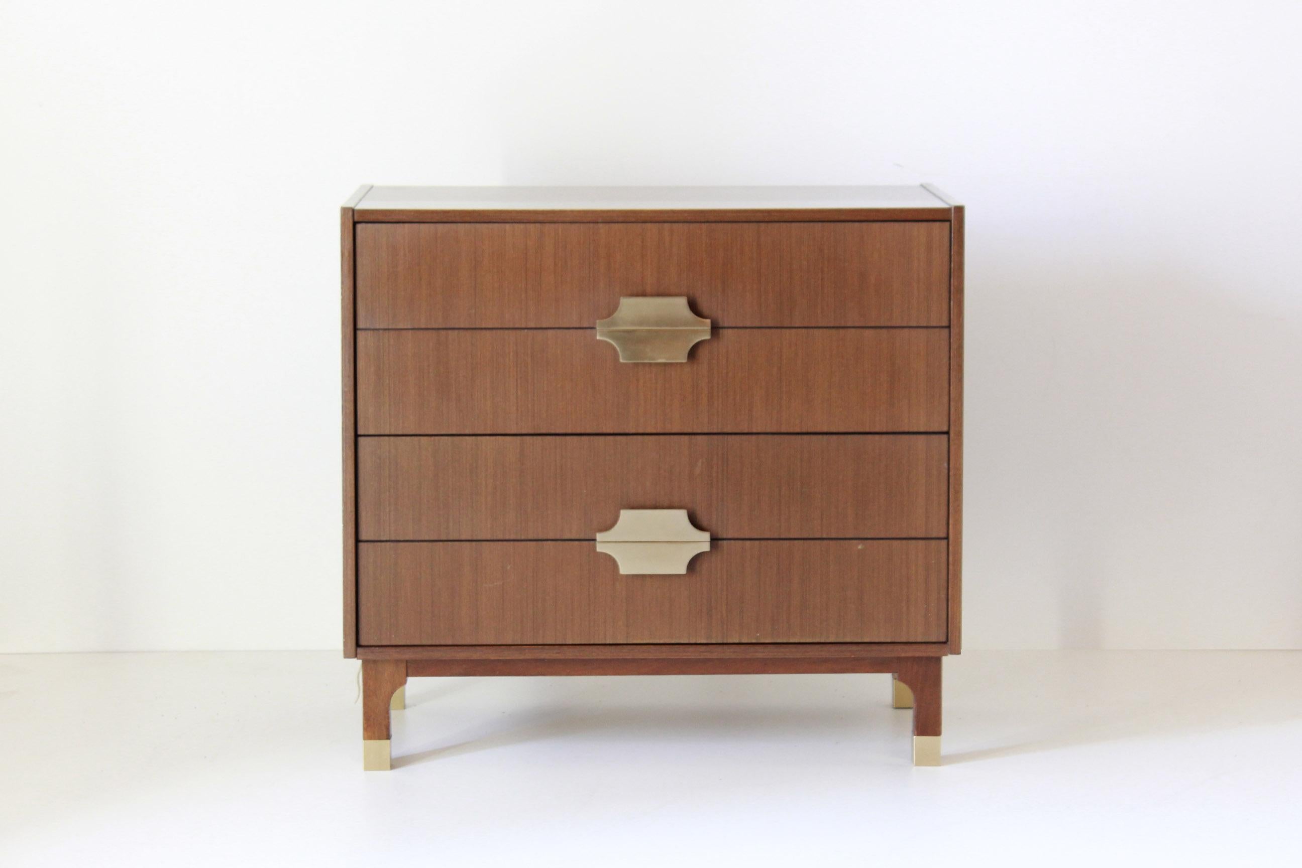 Mid-20th Century 1950s Vintage Wood and Brass scandinavian Sideboard