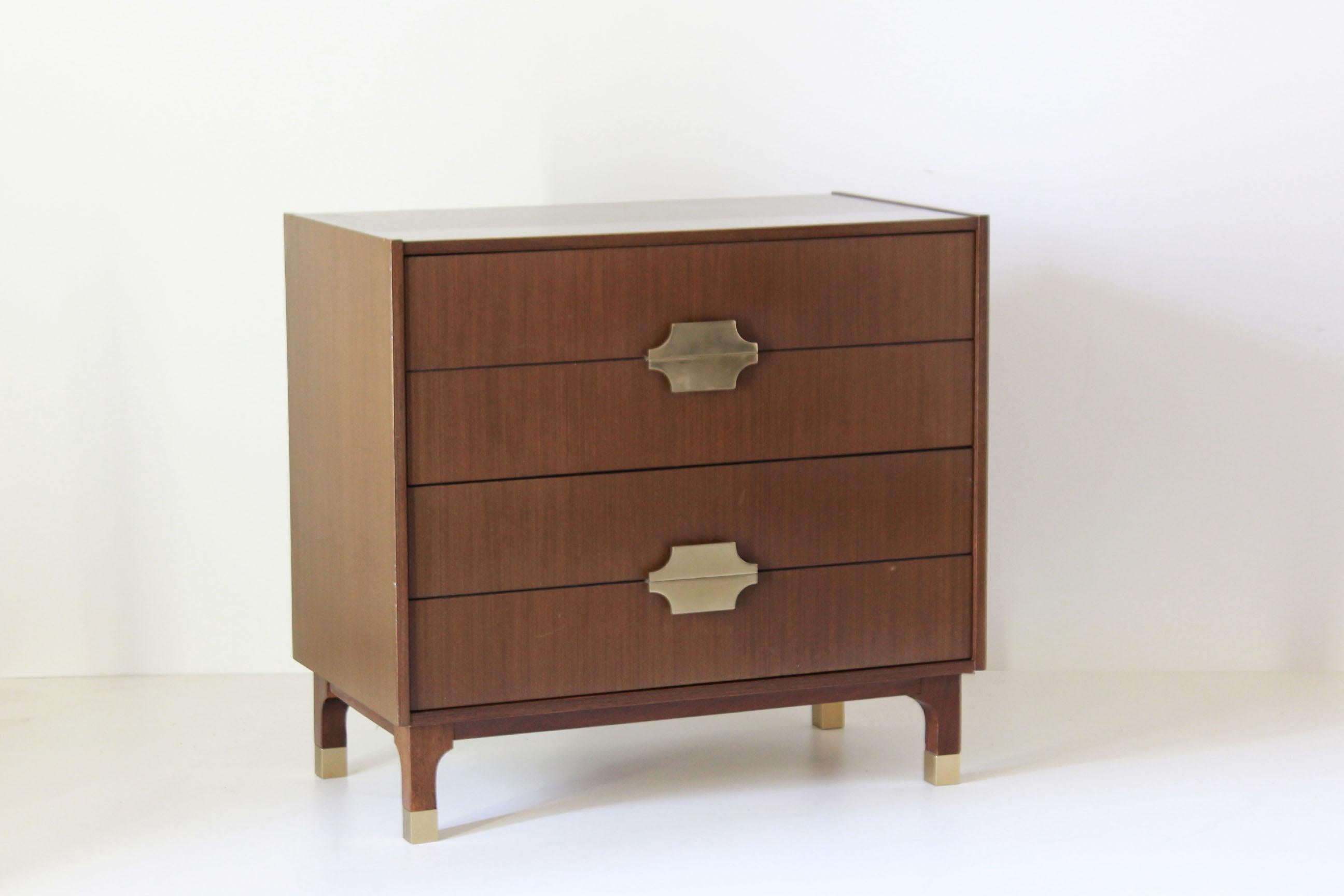 1950s Vintage Wood and Brass scandinavian Sideboard 1