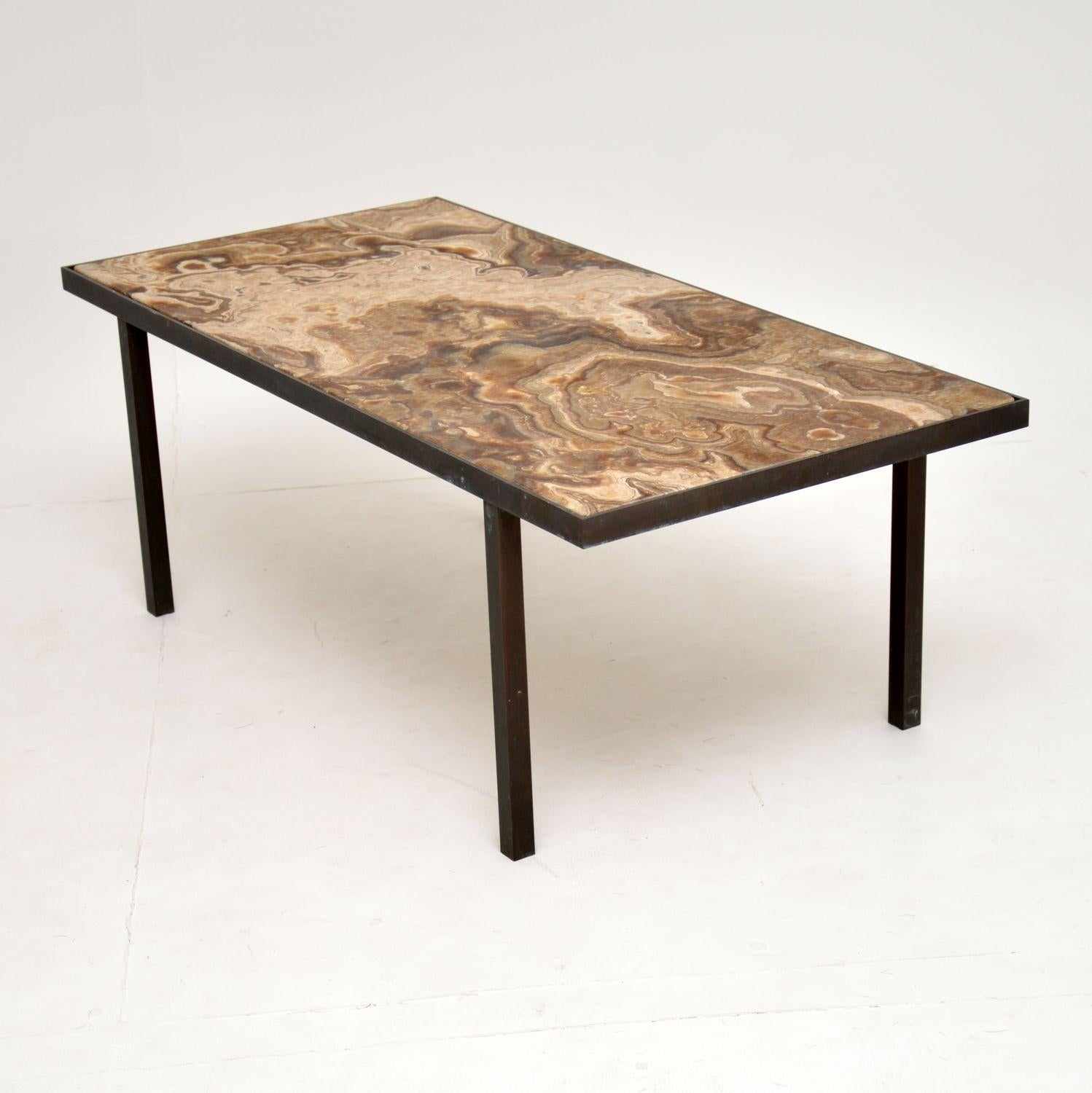 British 1950s Vintage Marble and Brass Coffee Table