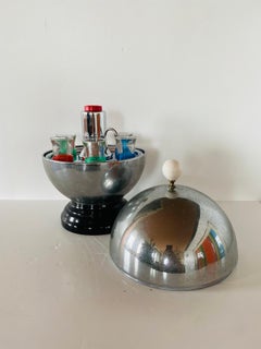 1950s Vintage “Merry Go Around” Chrome Bowl Drink Dispenser with Shot glasses