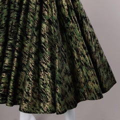 1950s Vintage Metallic Gold + Green Hand Screenprint Swing Skirt