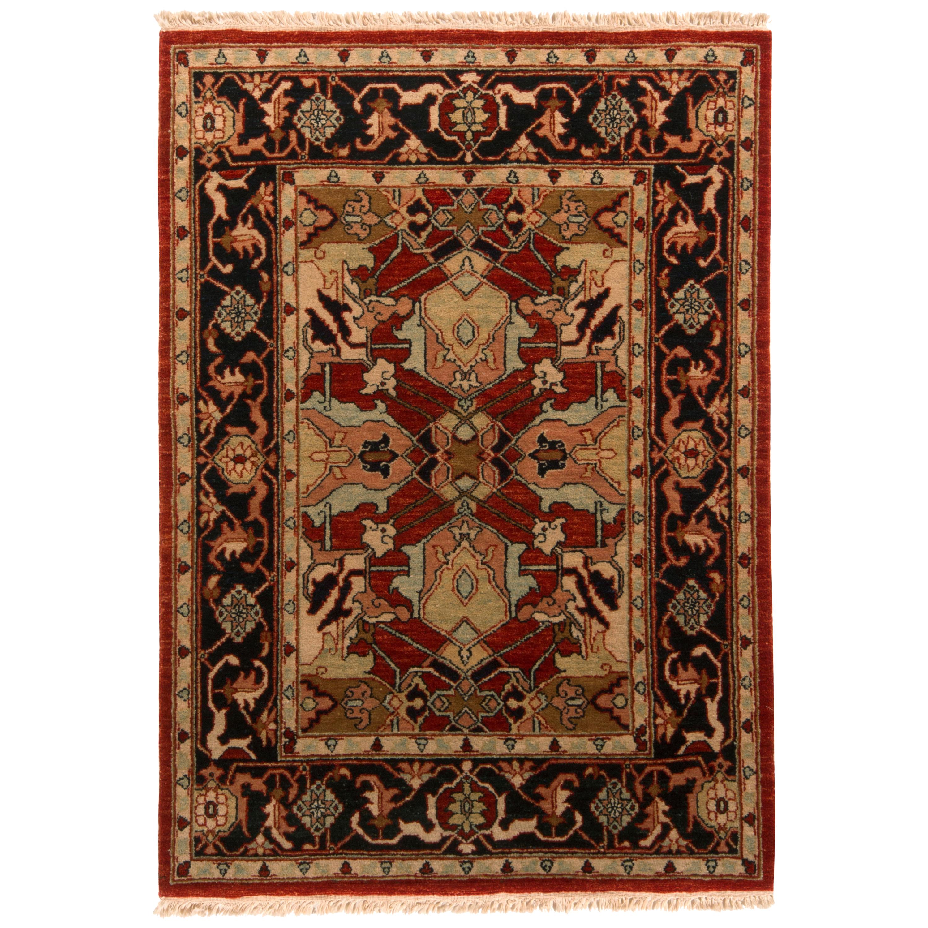 Contemporary Rug Brown Red & Pink Classic Floral Pattern by Rug & Kilim For Sale