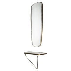 1950s Vintage Mid-Century Brass 
Mosaic Wall Mirror with matching Console