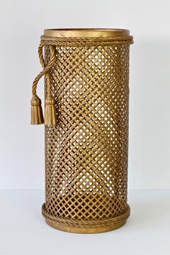 1950s Vintage Midcentury Italian Hollywood Regency Gold Gilded Umbrella Stand