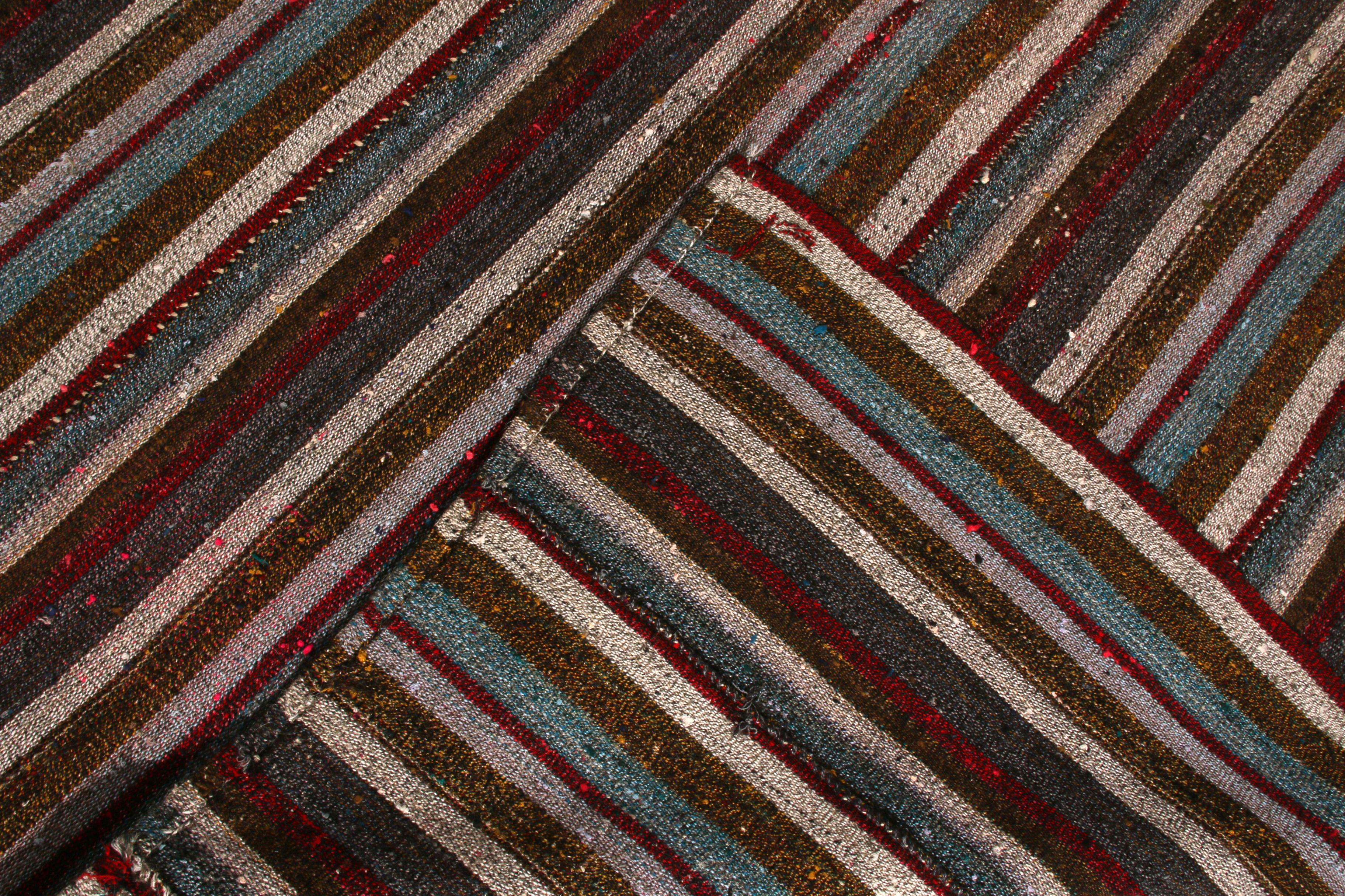 1950s Vintage Midcentury Kilim Beige-Brown & Red Striped Pattern by Rug & Kilim In Good Condition For Sale In Long Island City, NY