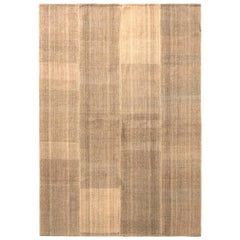 1950s Vintage Midcentury Kilim Beige Brown Striped Pattern by Rug & Kilim