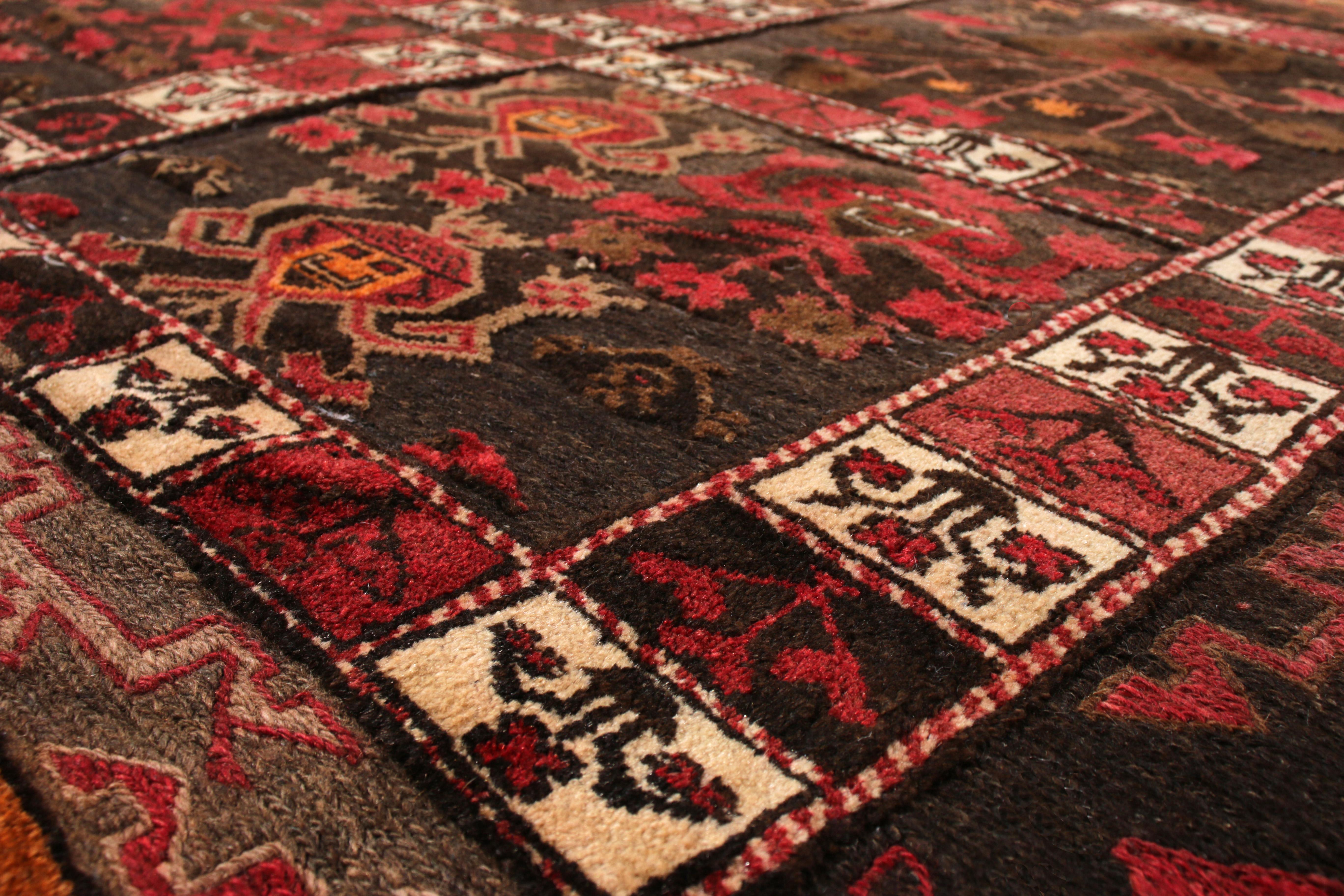 Afghan 1950s Vintage Midcentury Kilim Brown Red Vase Floral Pattern by Rug & Kilim For Sale