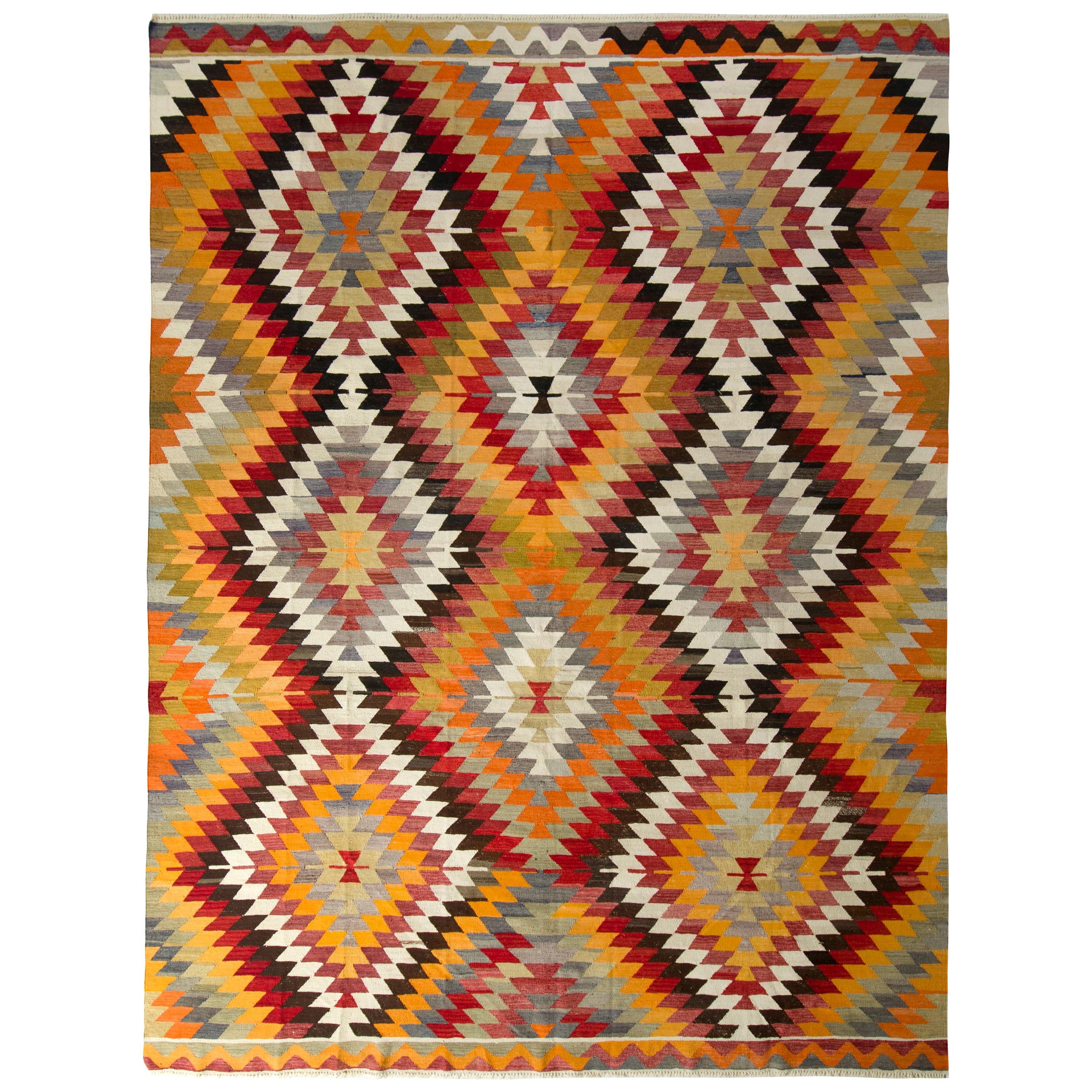 1950s Vintage Midcentury Kilim Rug Multi-Color All-Over Pattern by Rug & Kilim For Sale