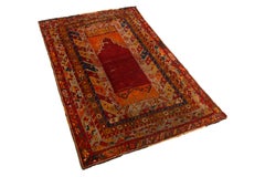 1950s Vintage Midcentury Kirsehir Rug Orange Mihrab Pattern by Rug & Kilim