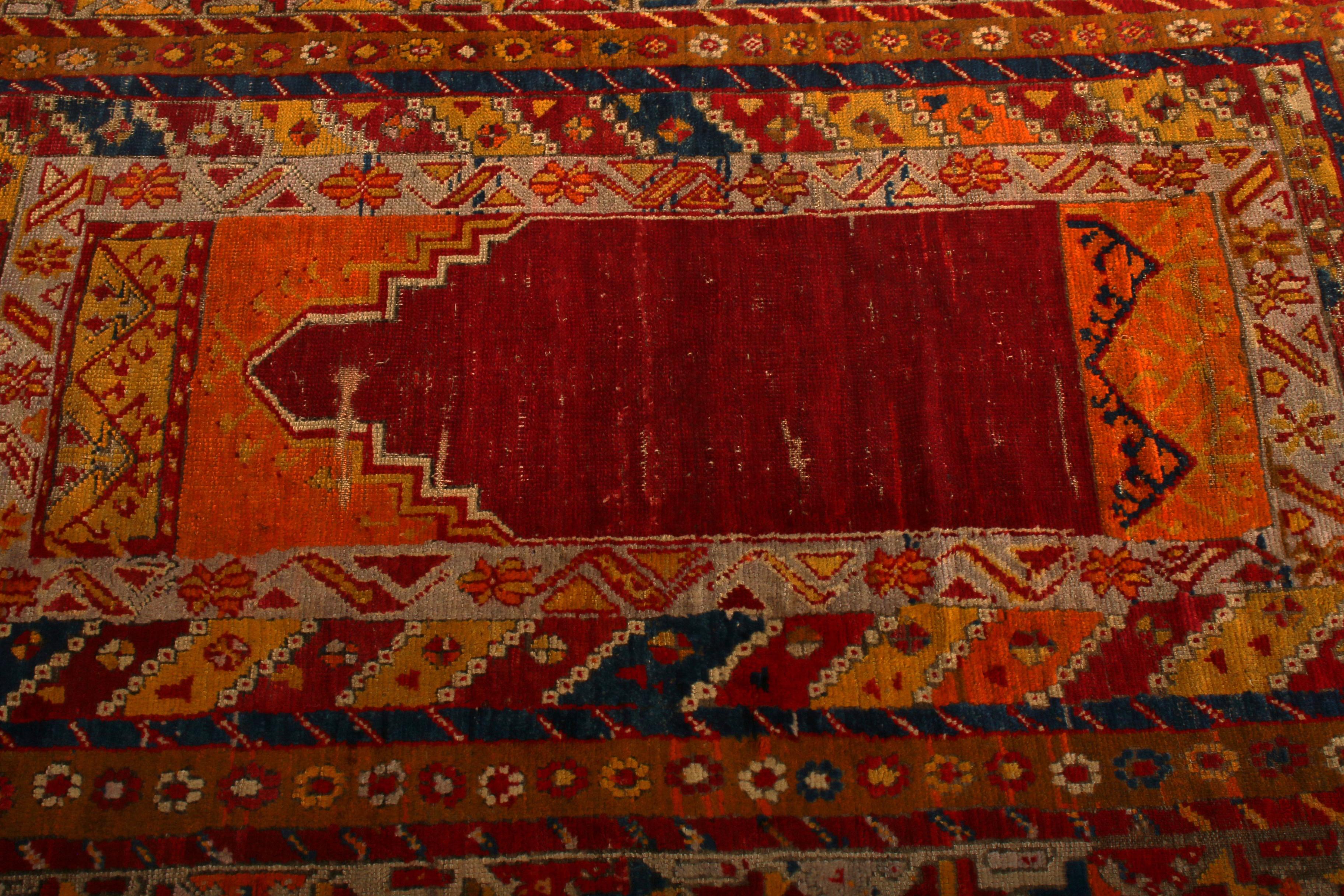 Islamic 1950s Vintage Midcentury Kirsehir Rug Orange Mihrab Pattern by Rug & Kilim For Sale