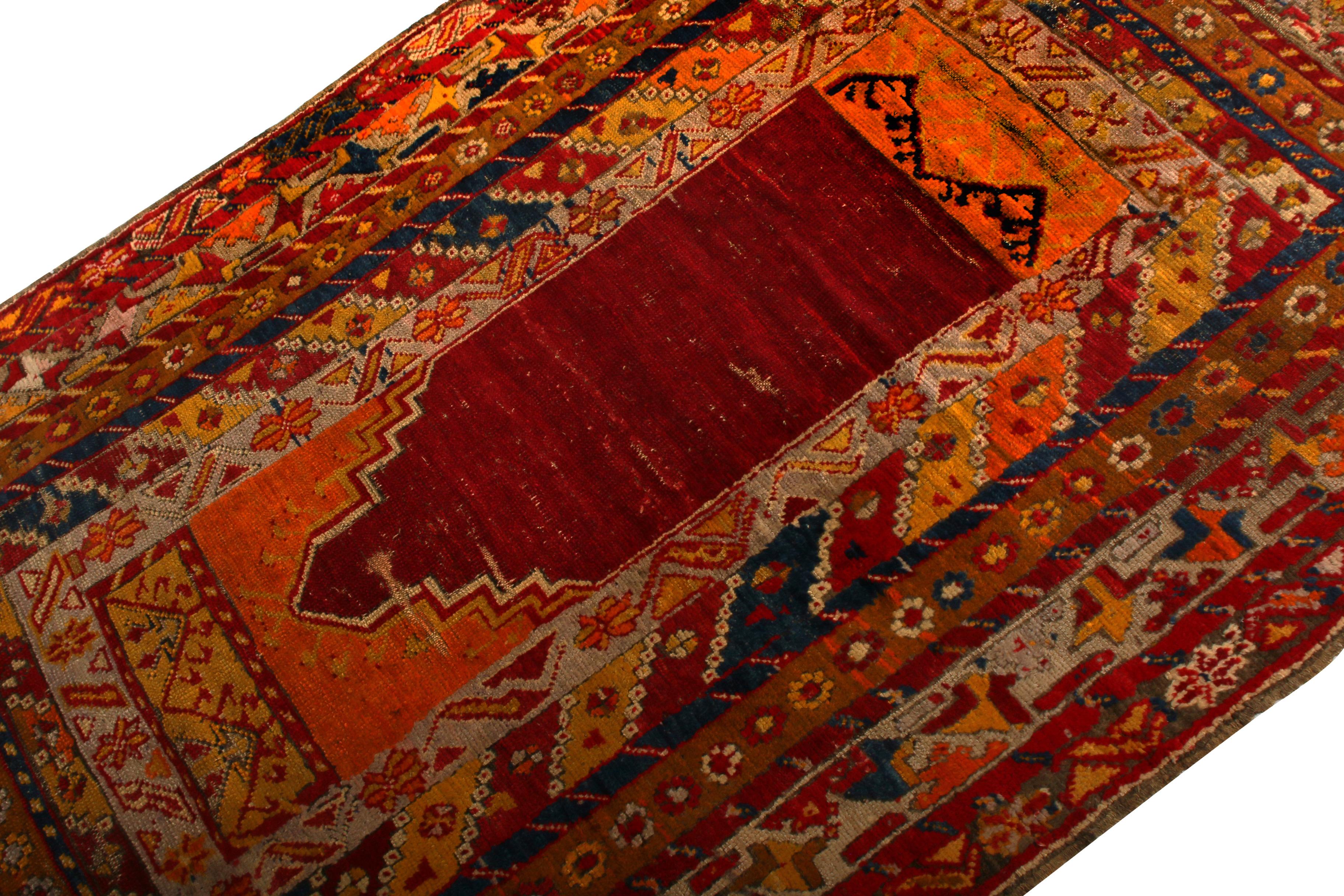 Persian 1950s Vintage Midcentury Kirsehir Rug Orange Mihrab Pattern by Rug & Kilim For Sale