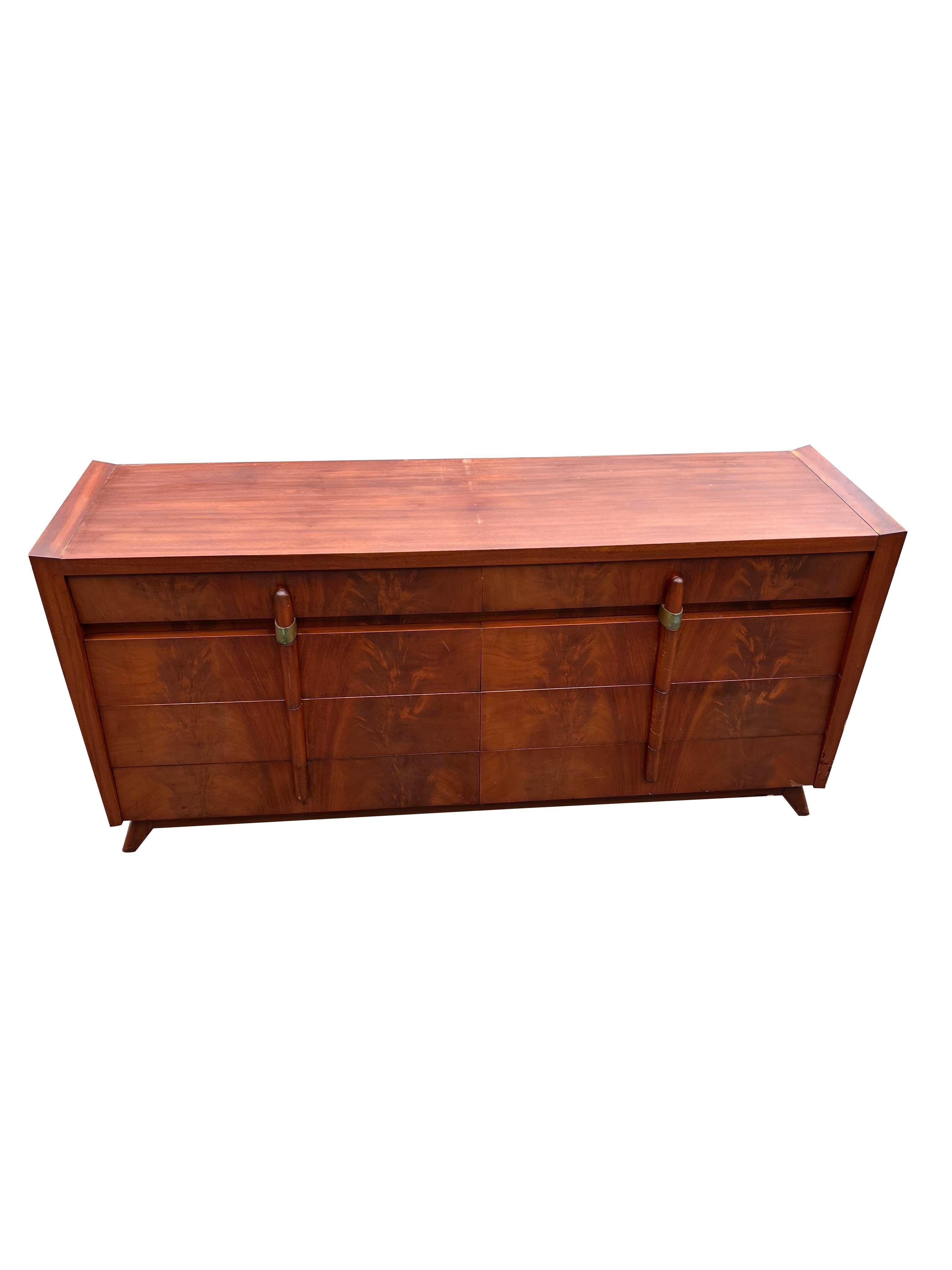 Mid-Century Modern 1950s Vintage Mid Century Modern Streamline Deco Long Dresser