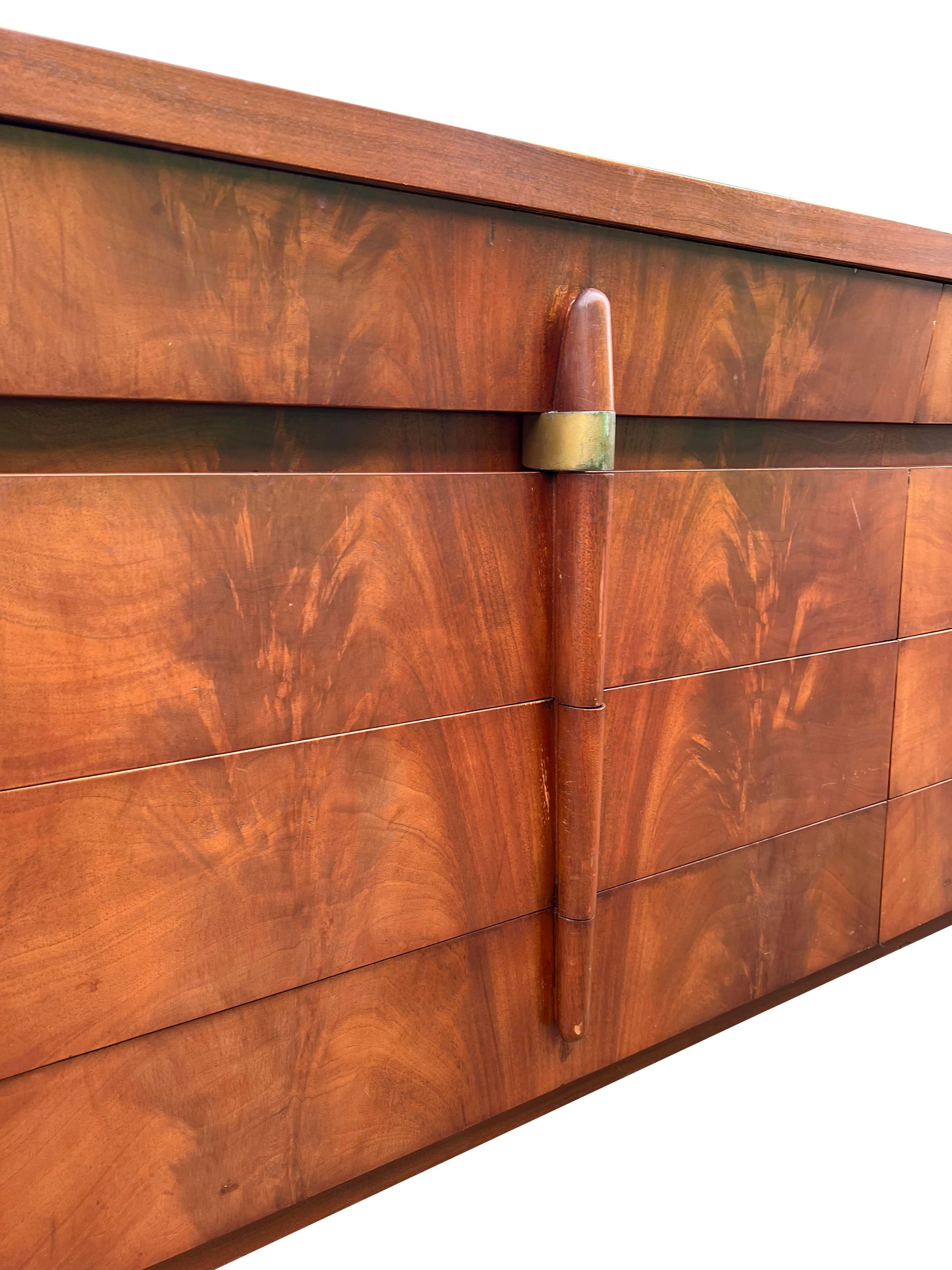 Brass 1950s Vintage Mid Century Modern Streamline Deco Long Dresser