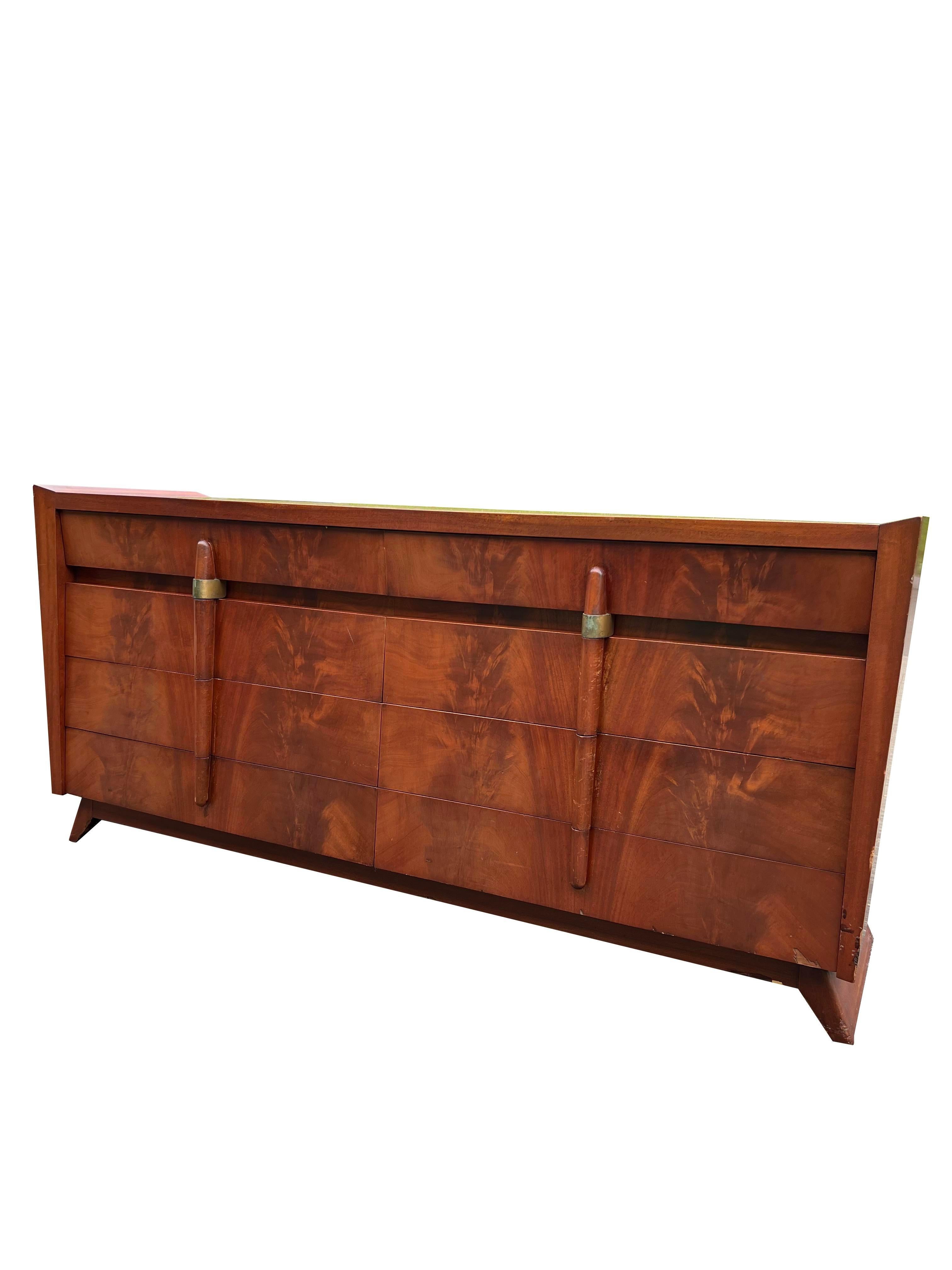 1950s Vintage Mid Century Modern Streamline Deco Long Dresser 1