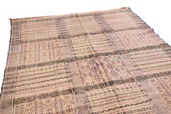 1950s Vintage Midcentury Moroccan Kilim Beige-Brown Purple Reversible Flat-Weave