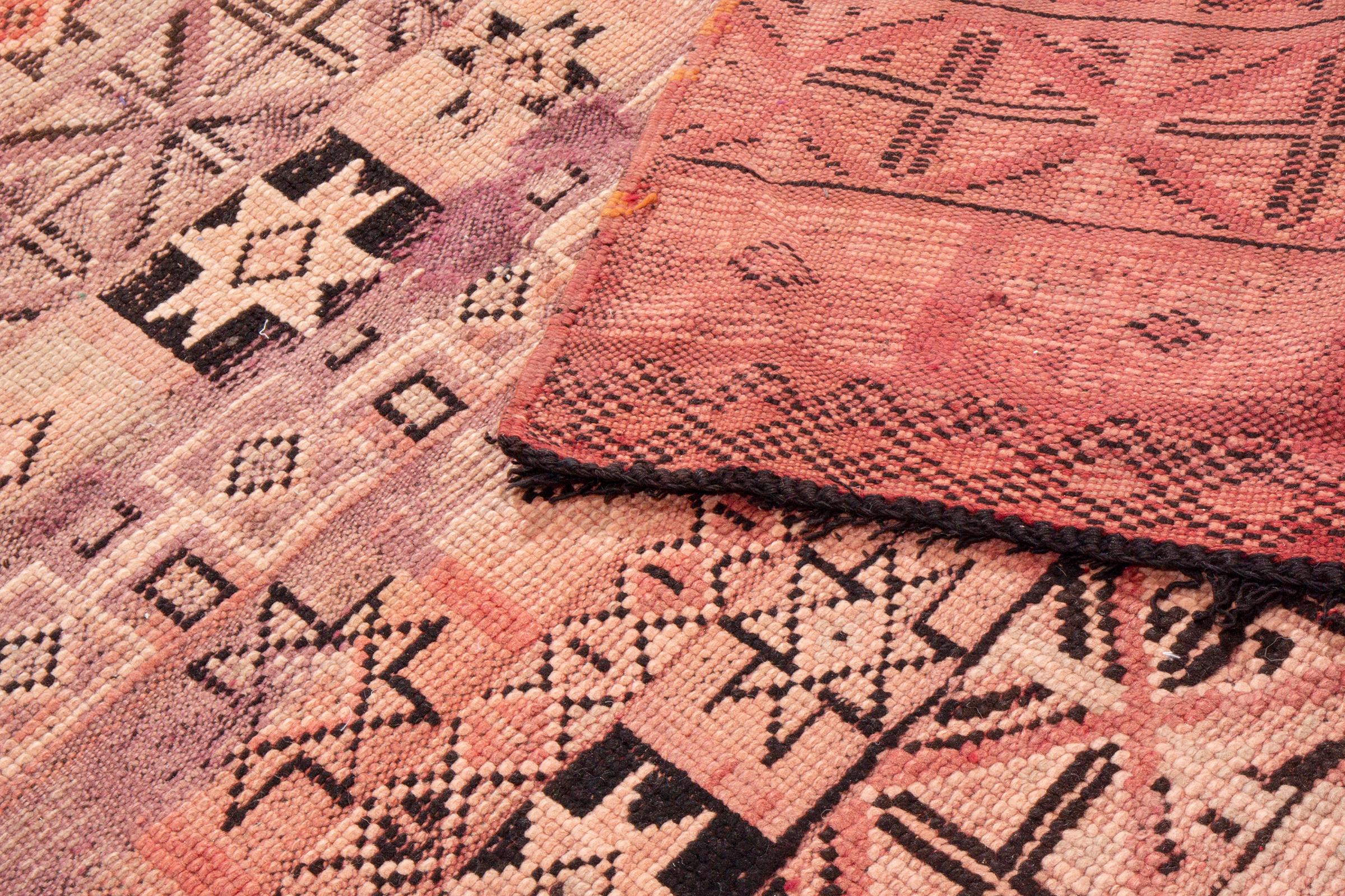 Mid-20th Century 1950s Vintage Midcentury Moroccan Rug Beige Pink Tribal Geometric Pattern