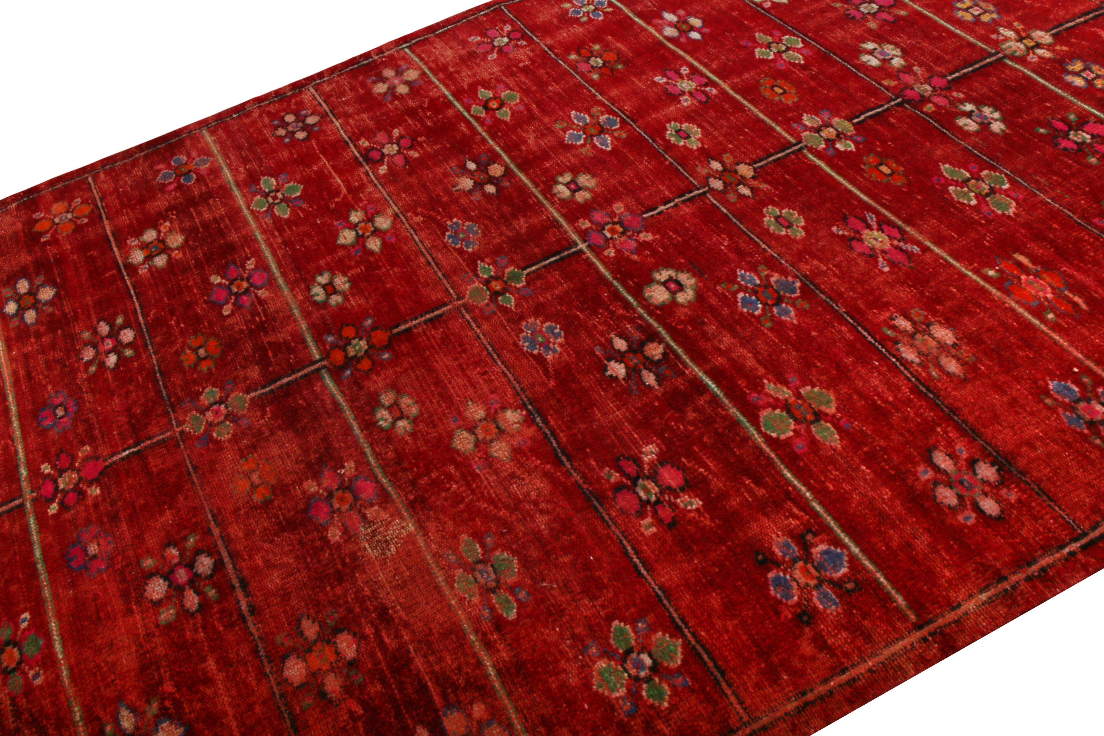 Turkish 1950s Vintage Midcentury Rug Red and Pink Geometric Floral