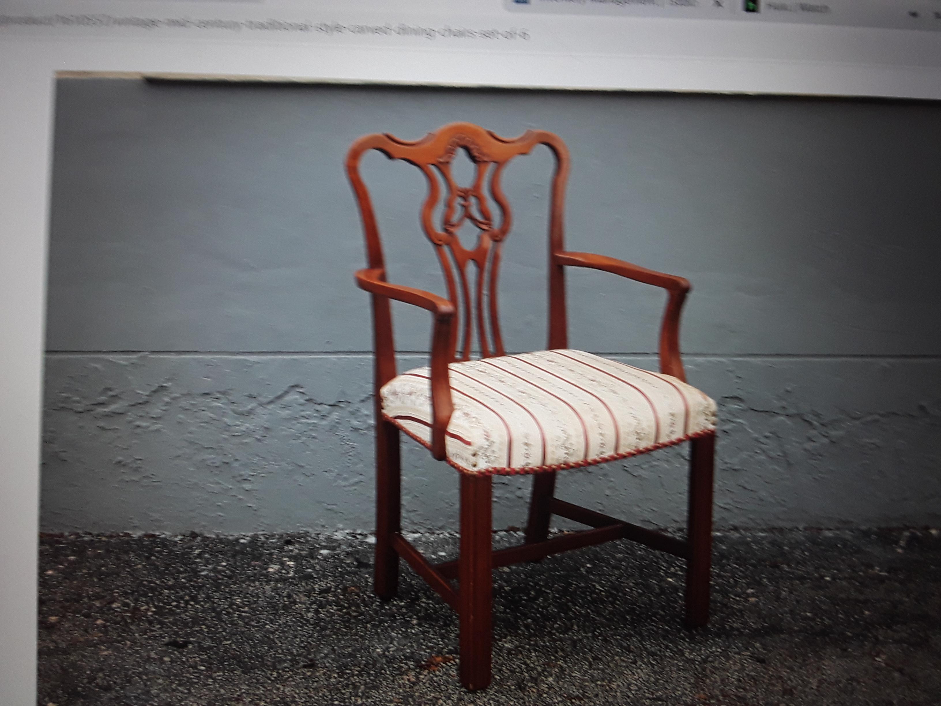 Chippendale 1950's Vintage Mid Century Traditional style Carved Dining Chairs Set of 6 For Sale