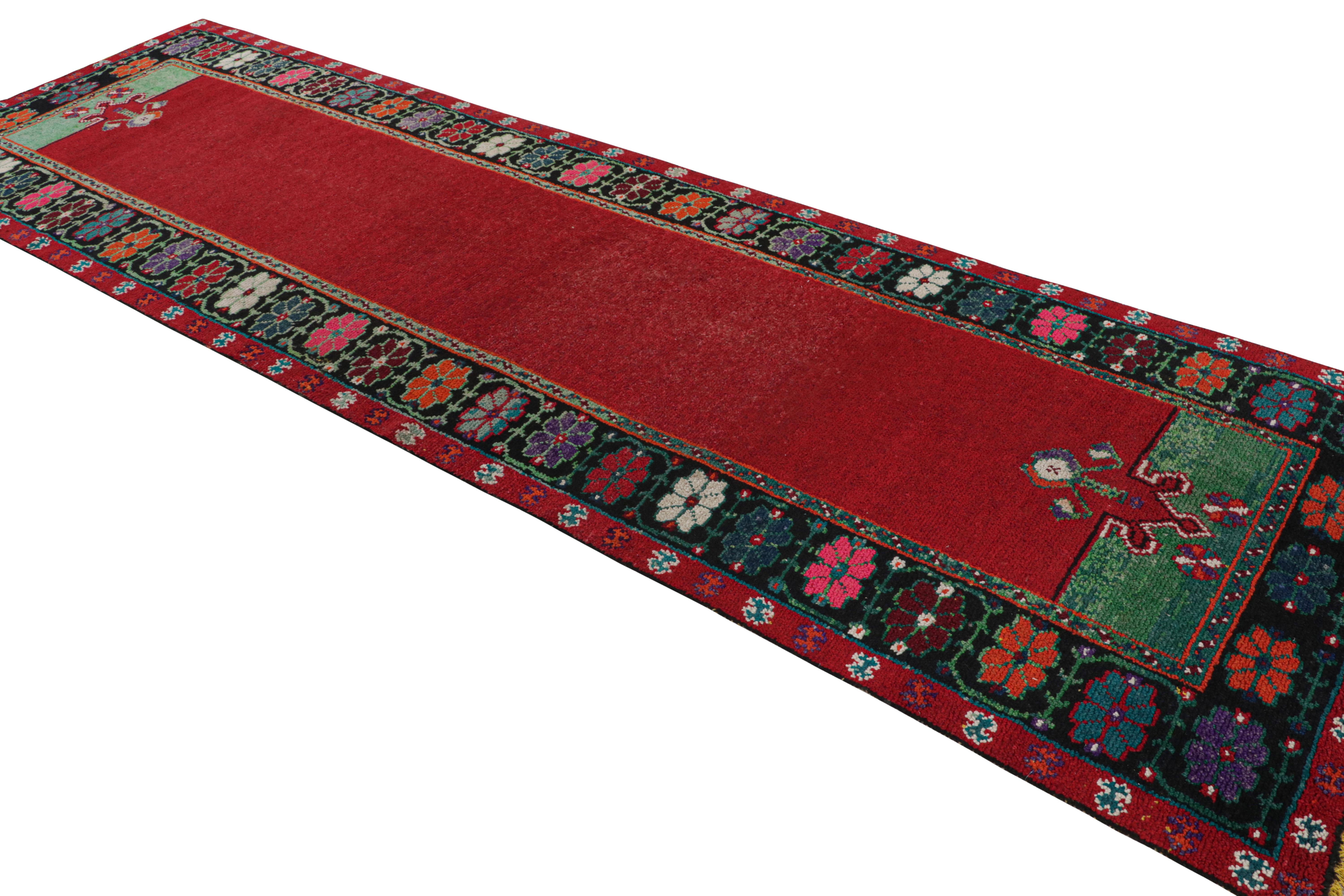 Romanian 1950s Vintage Midcentury Gabbeh Runner Red Arts & Crafts Rug by Rug & Kilim For Sale