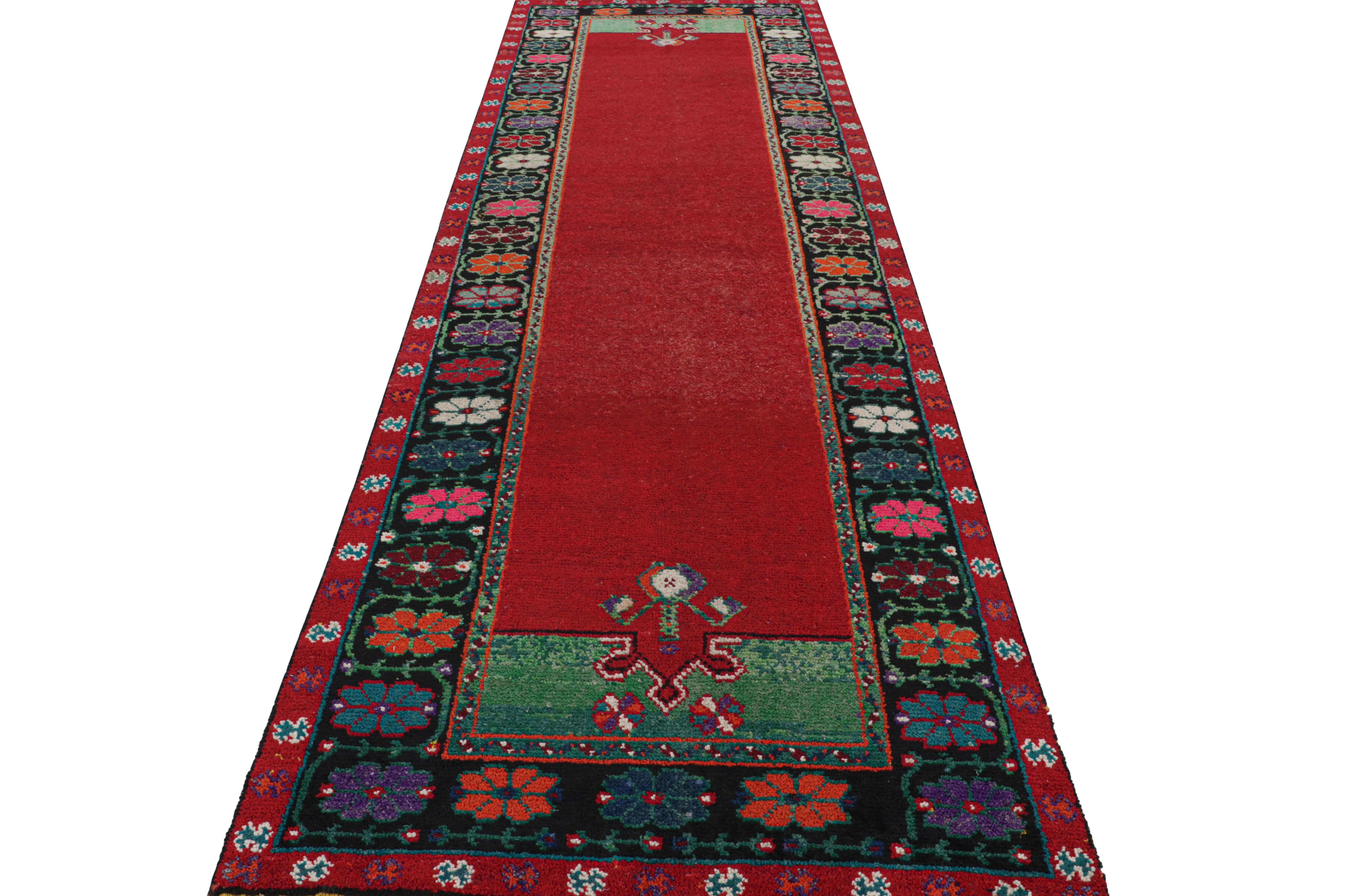Hand-Knotted 1950s Vintage Midcentury Gabbeh Runner Red Arts & Crafts Rug by Rug & Kilim For Sale