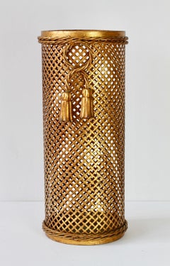 1950s Vintage Midcentury Italian Hollywood Regency Gold Gilded Umbrella Stand