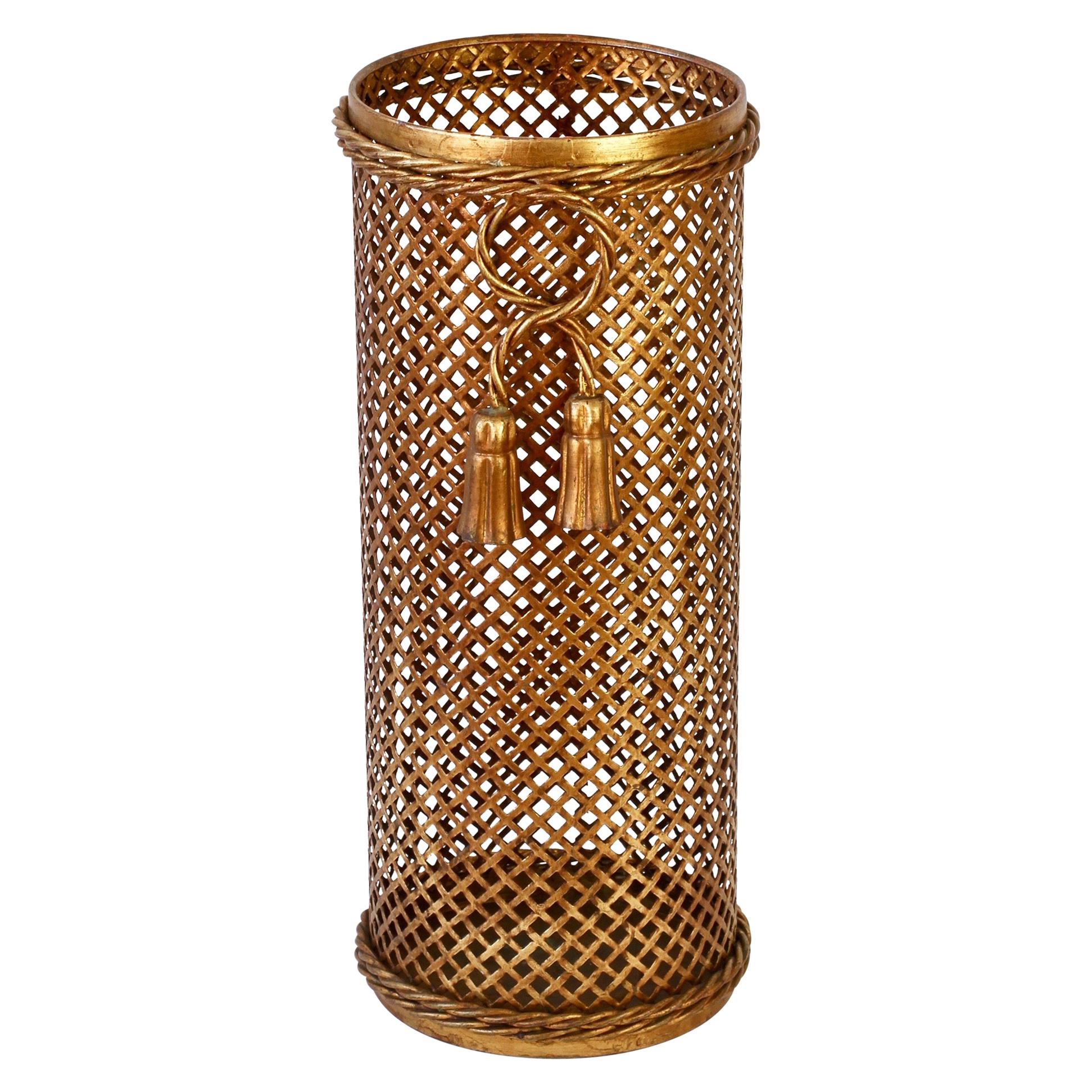 Hollywood Regency Style Gilded Umbrella Stand by Li Puma Firenze, 1950s