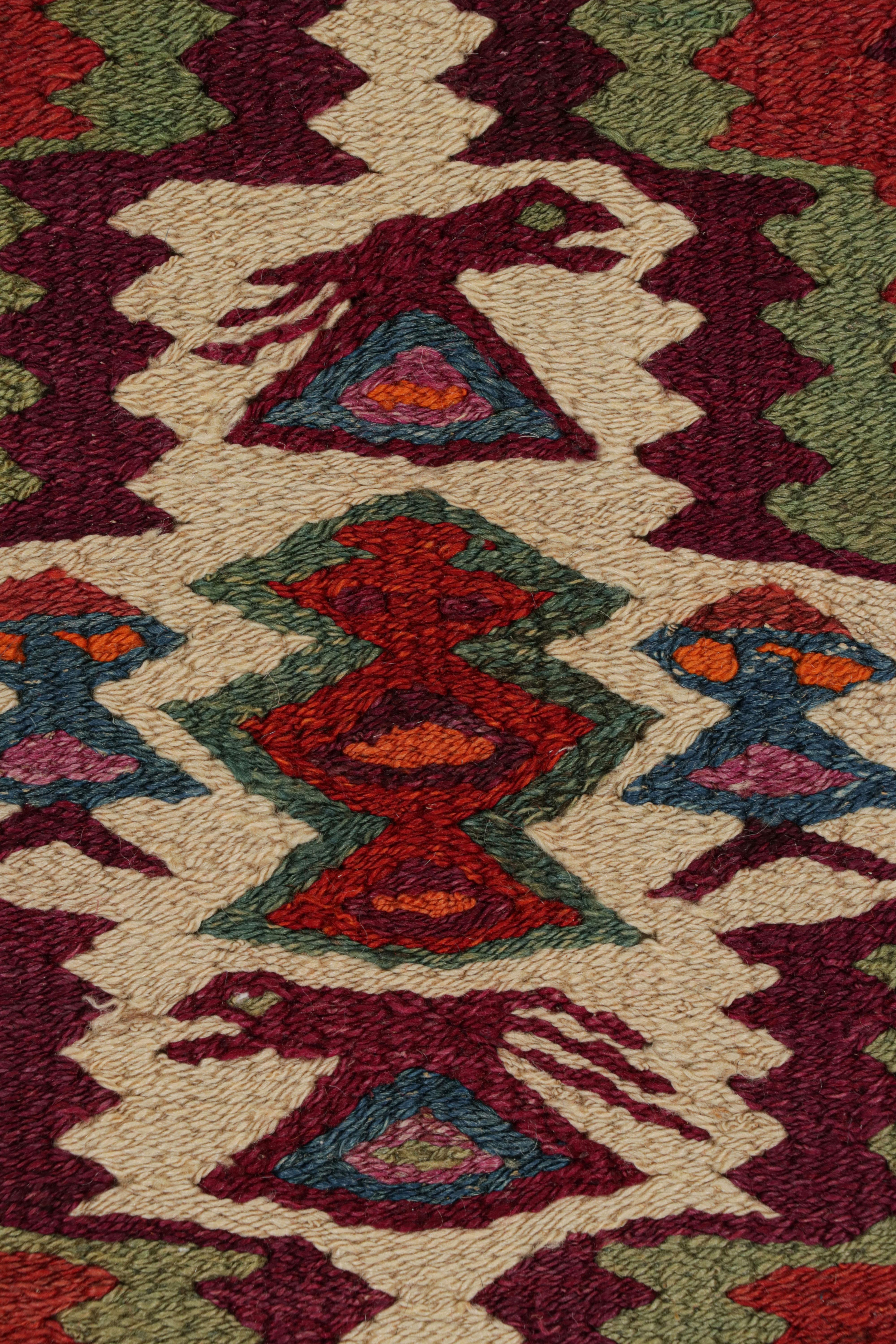 1950s Vintage Midcentury Kilim Red and Beige-Brown Persian Runner by Rug & Kilim For Sale 1