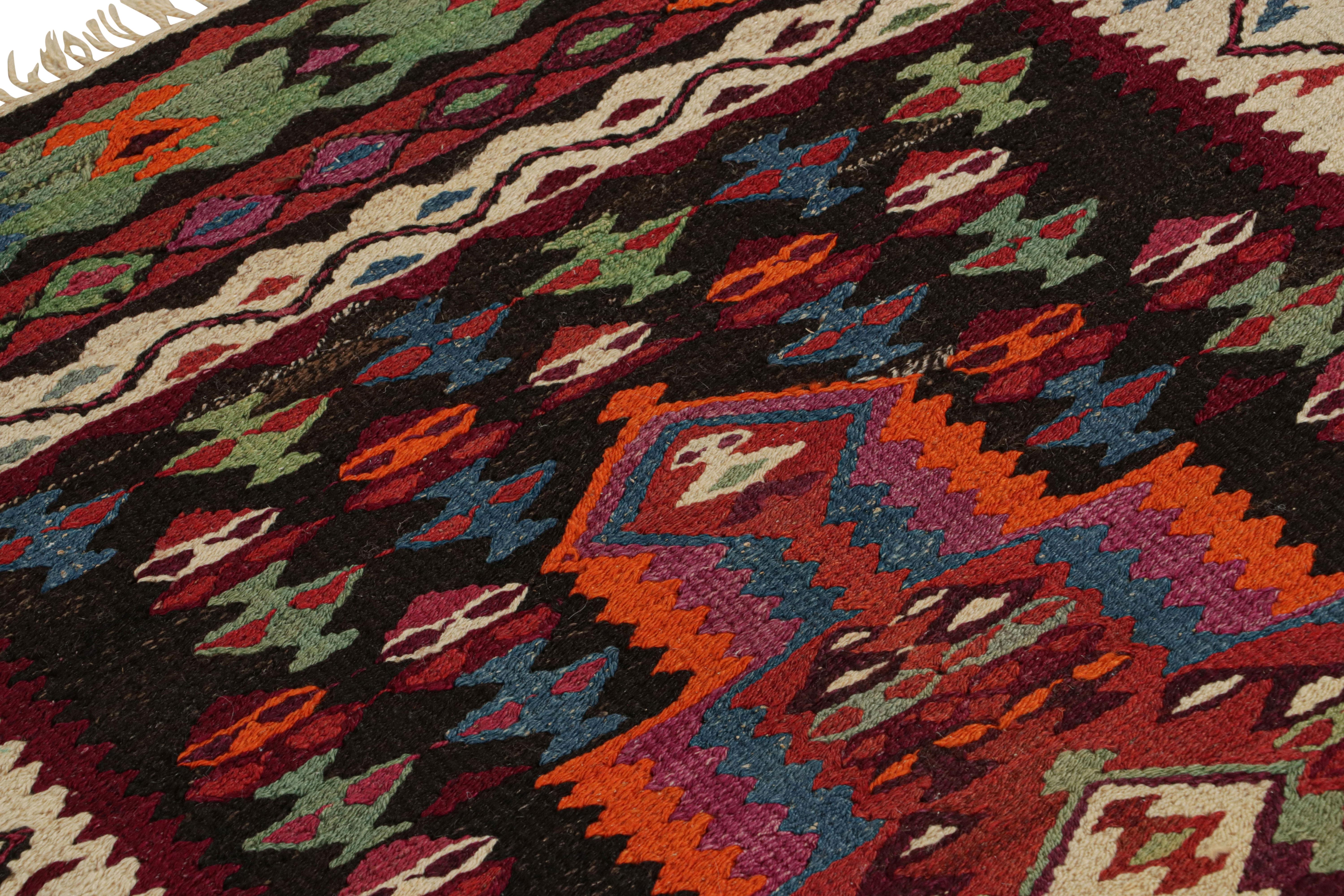 Wool 1950s Vintage Midcentury Kilim Red and Beige-Brown Persian Runner by Rug & Kilim For Sale