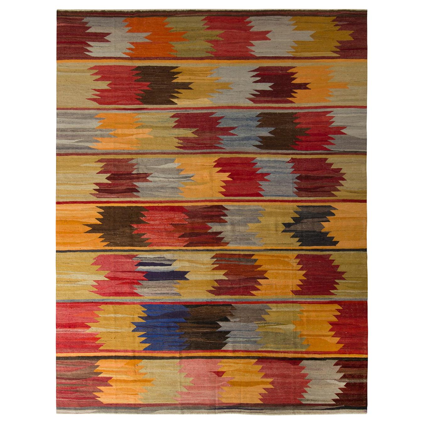 1950s Vintage Midcentury Kilim Rug Multi-Color All-Over Pattern by Rug & Kilim