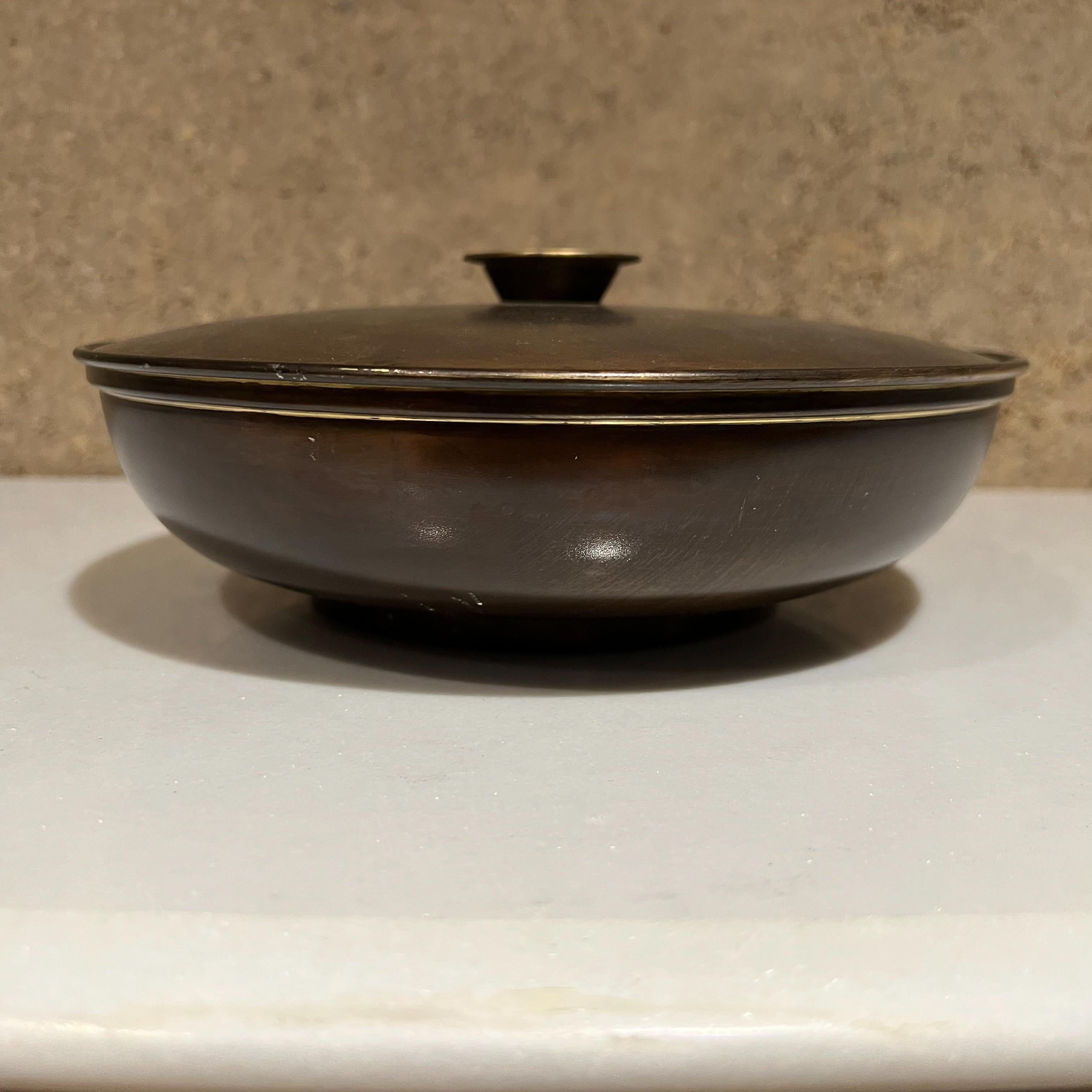 1950s Vintage MidCentury Lidded Bowl in Patinated Brass Style of Tommi Parzinger 1