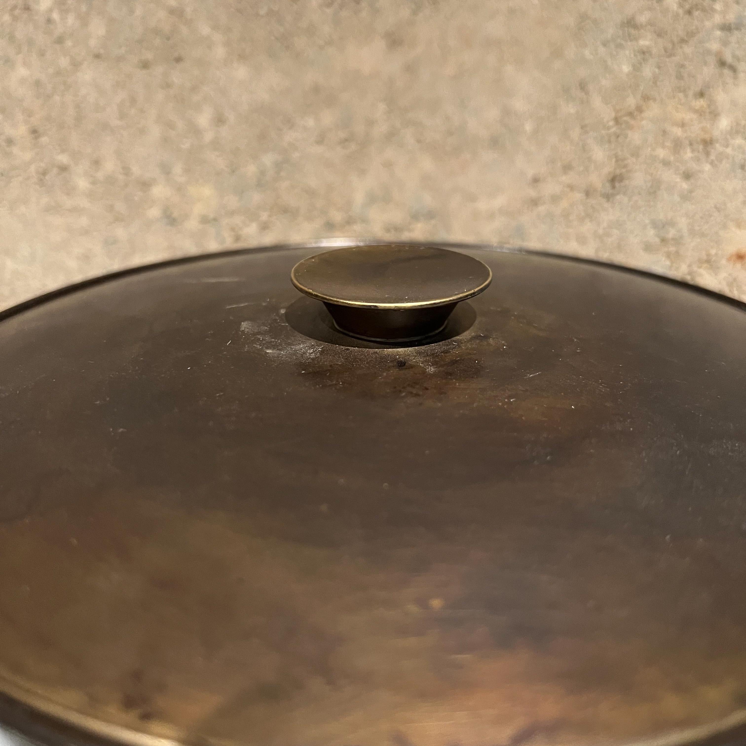 1950s Vintage MidCentury Lidded Bowl in Patinated Brass Style of Tommi Parzinger 2