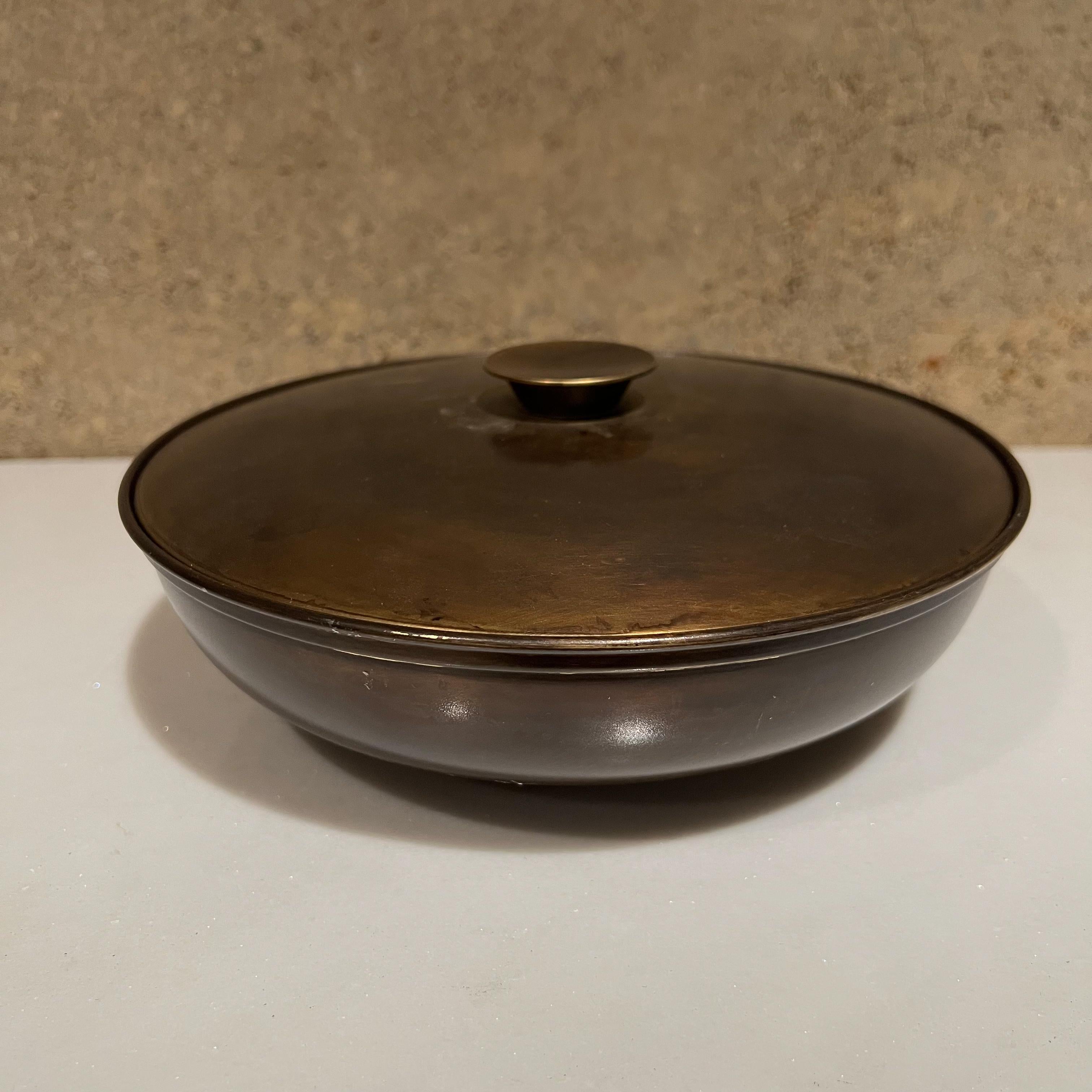 1950s Vintage MidCentury Lidded Bowl in Patinated Brass Style of Tommi Parzinger 3