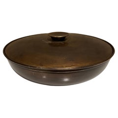 1950s Vintage MidCentury Lidded Bowl in Patinated Brass Style of Tommi Parzinger
