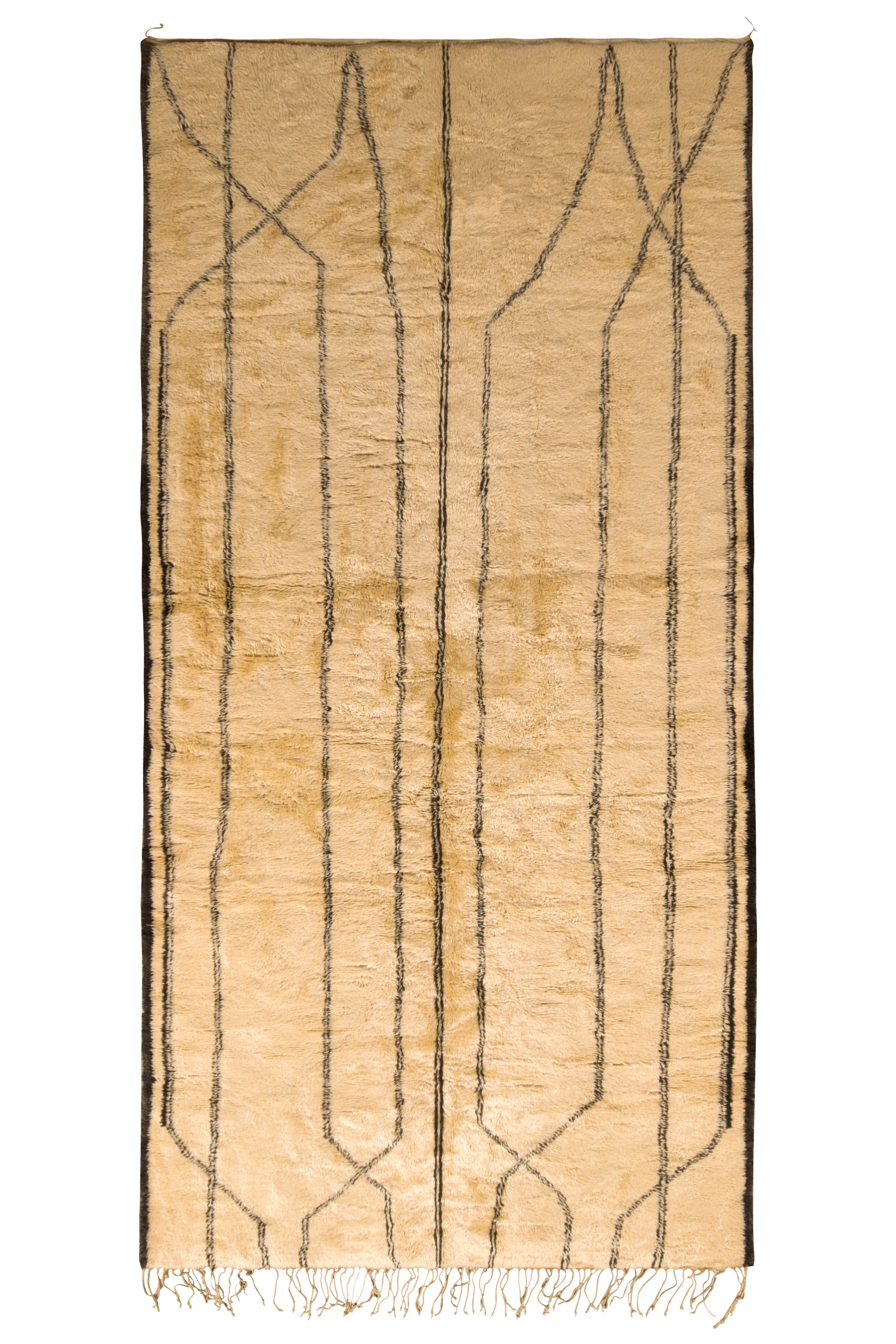 Alfombra marroquí 1950 Vintage Midcentury Beige Crema Geométrica by Rug & Kilim