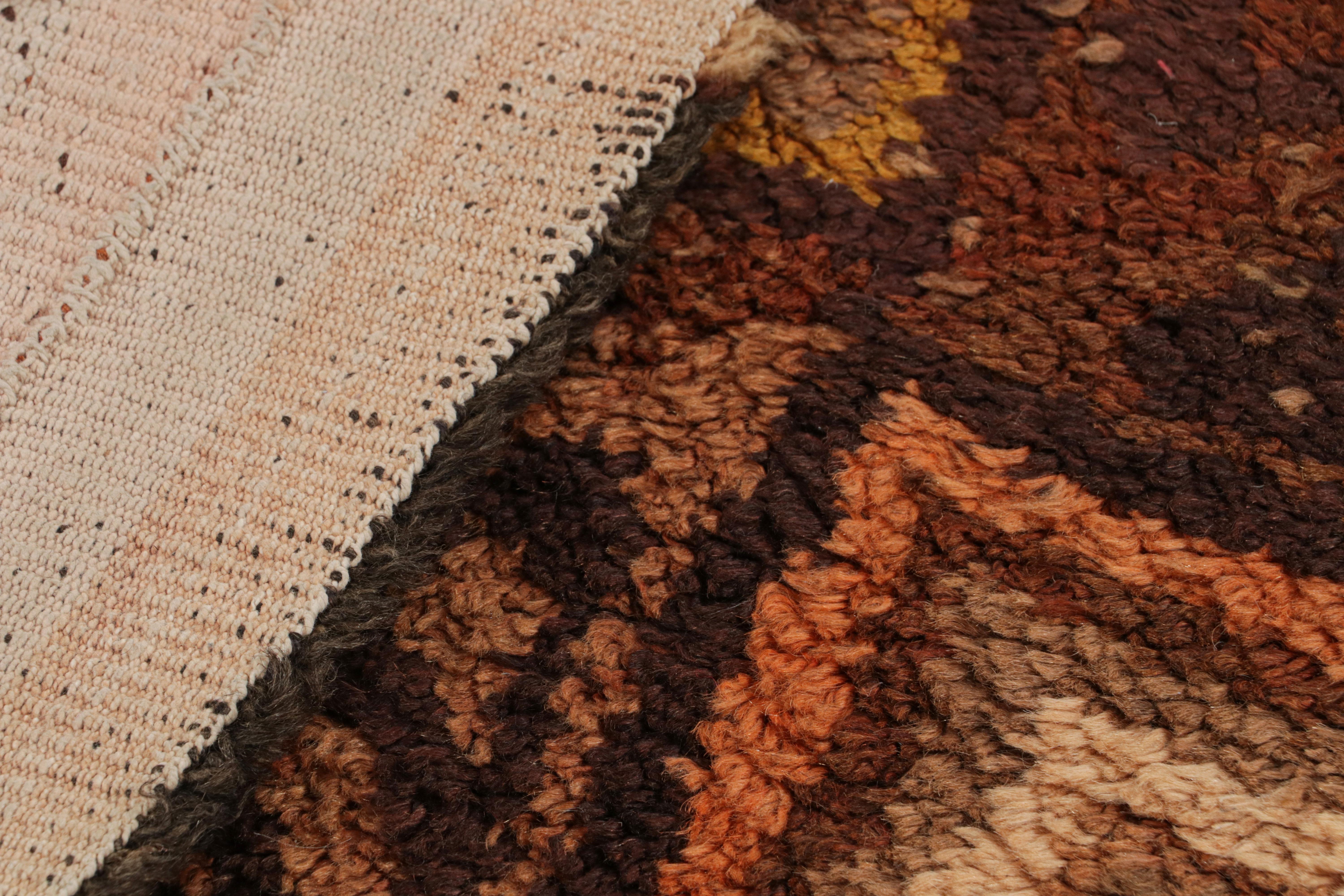 Wool 1950s Vintage Midcentury Rug Orange Brown Diamond Pattern Runner by Rug & Kilim For Sale