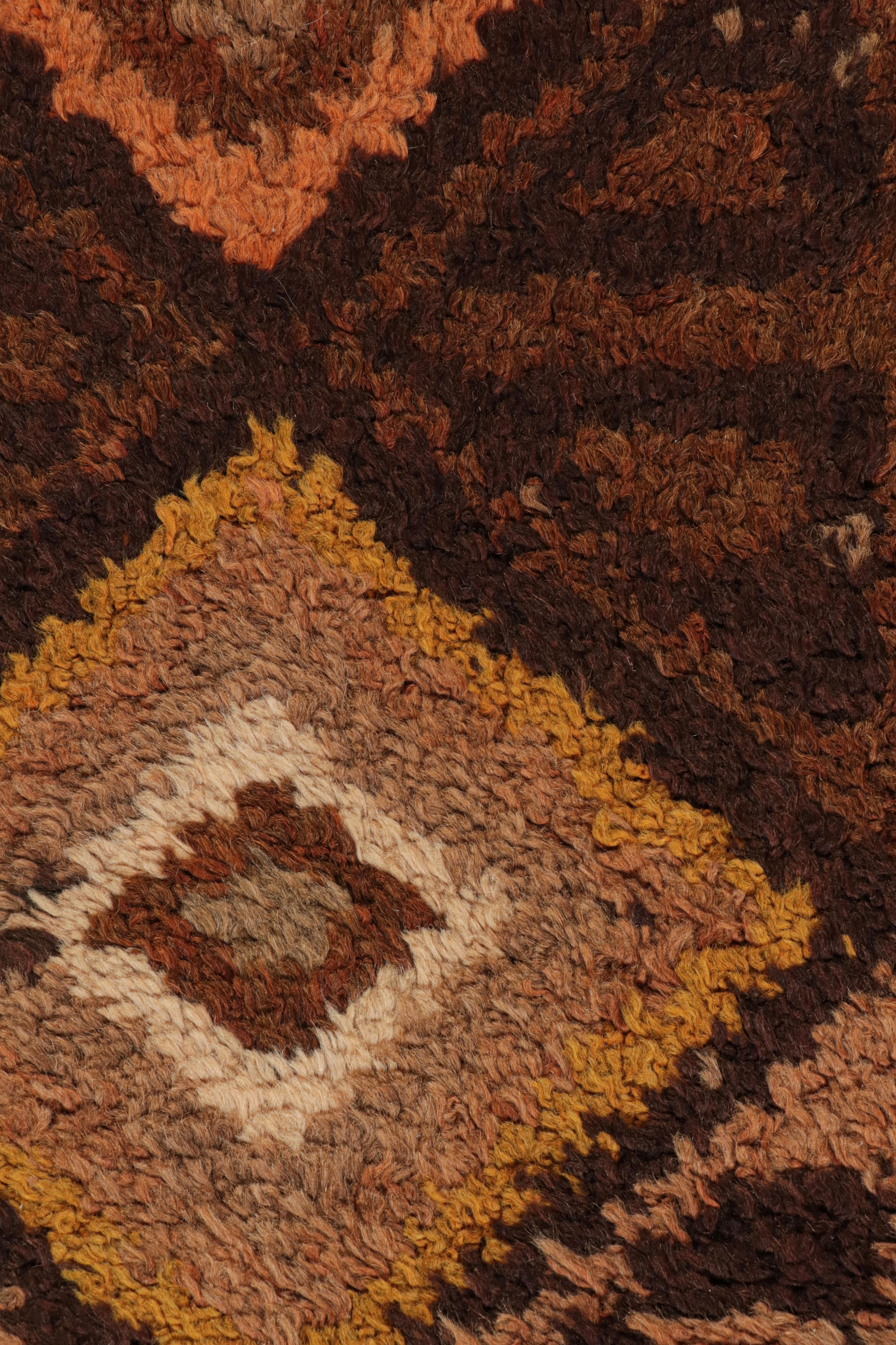 Tribal 1950s Vintage Midcentury Rug Orange Brown Diamond Pattern Runner by Rug & Kilim For Sale