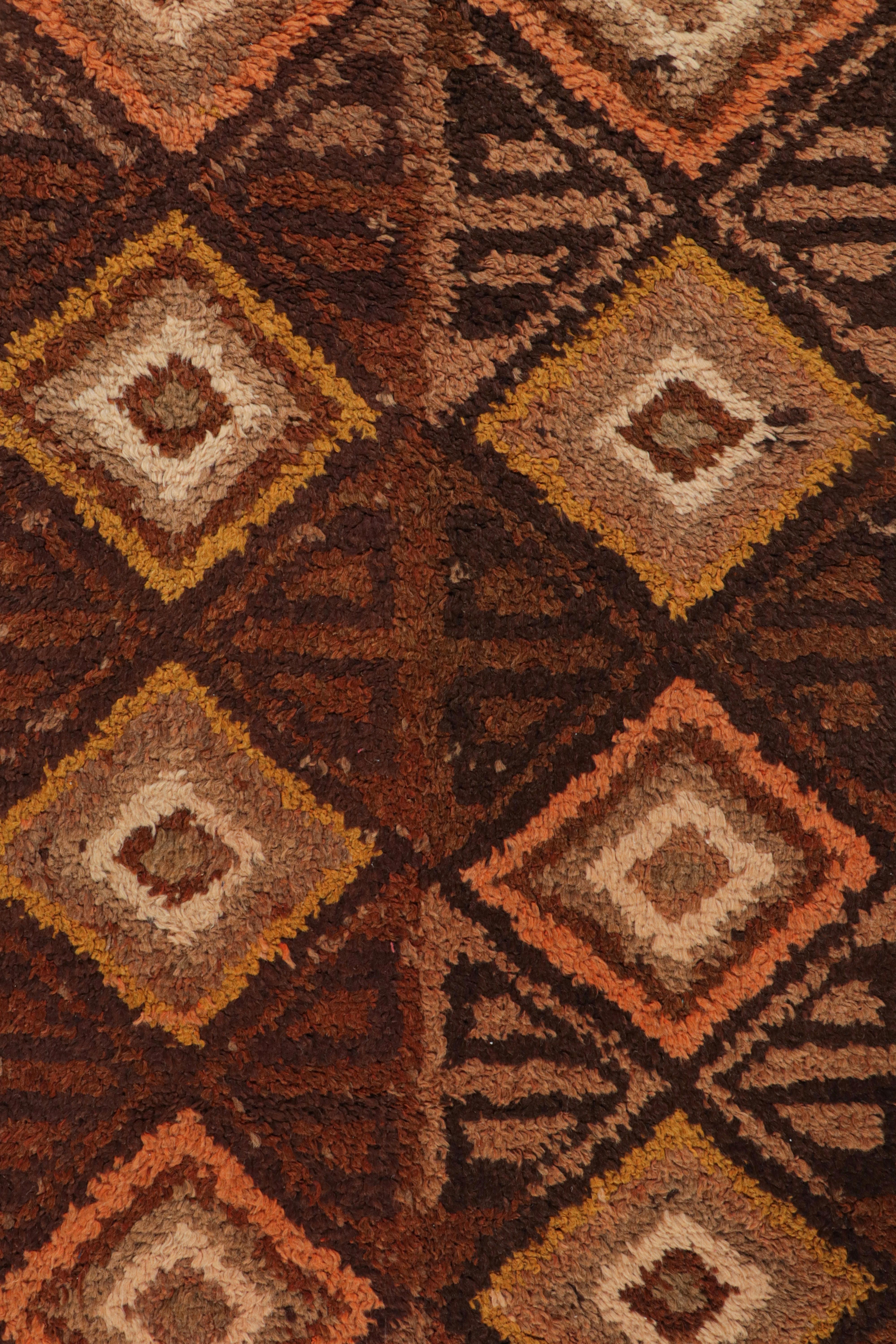Mid-20th Century 1950s Vintage Midcentury Rug Orange Brown Diamond Pattern Runner by Rug & Kilim For Sale