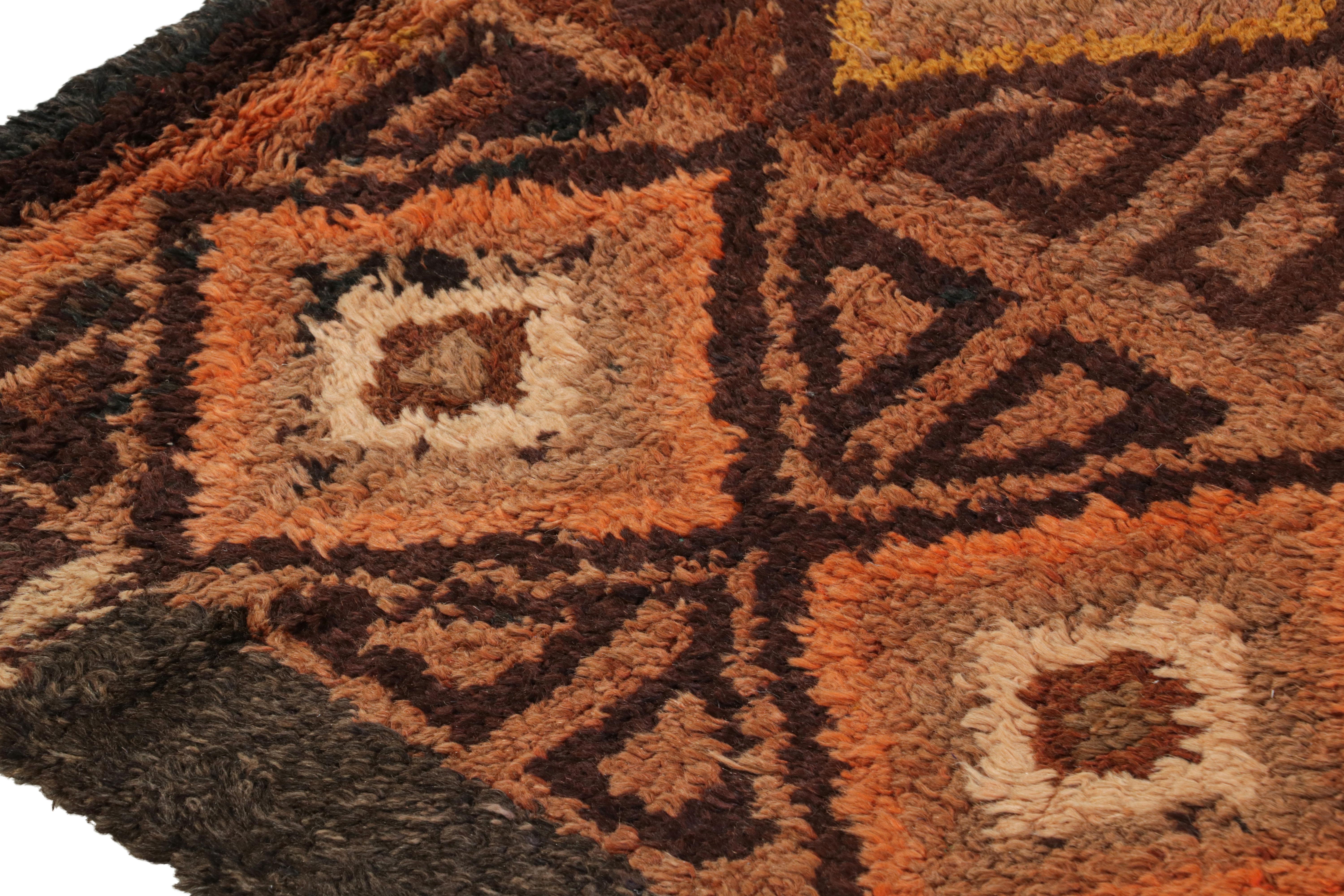 1950s Vintage Midcentury Rug Orange Brown Diamond Pattern Runner by Rug & Kilim In Good Condition For Sale In Long Island City, NY