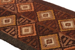 1950s Vintage Midcentury Rug Orange Brown Diamond Pattern Runner by Rug & Kilim
