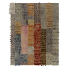 Tapis vintage des années 1950 en laine angorale bleue multicolore à poils hauts et bas de Rug & Kilim